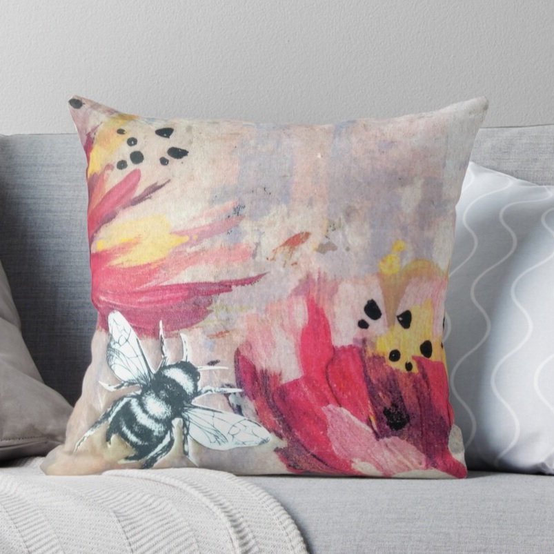 Bee Flower Throw Pillow Cushion - Deas Creations