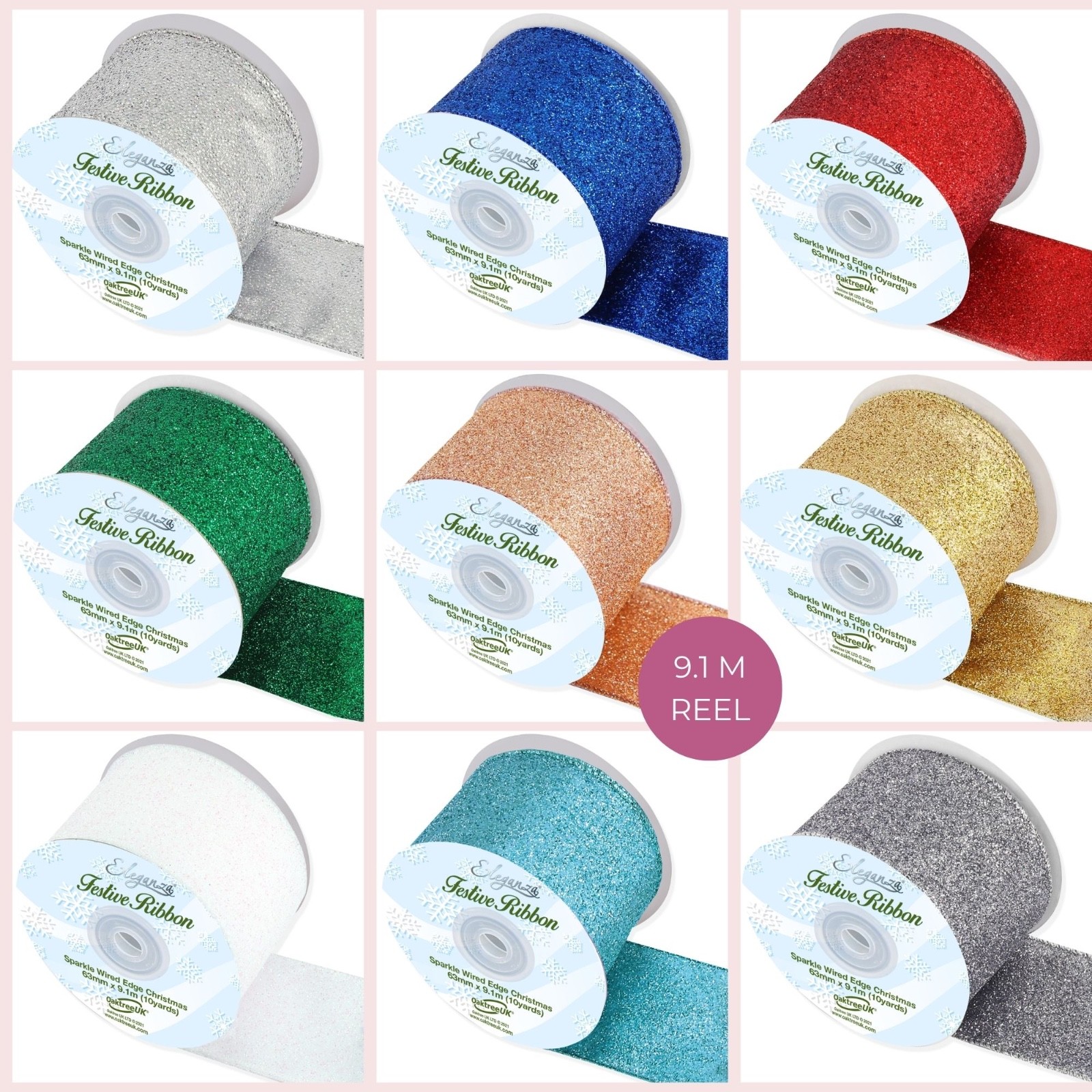 63mm Wired Edge Glitter Ribbon