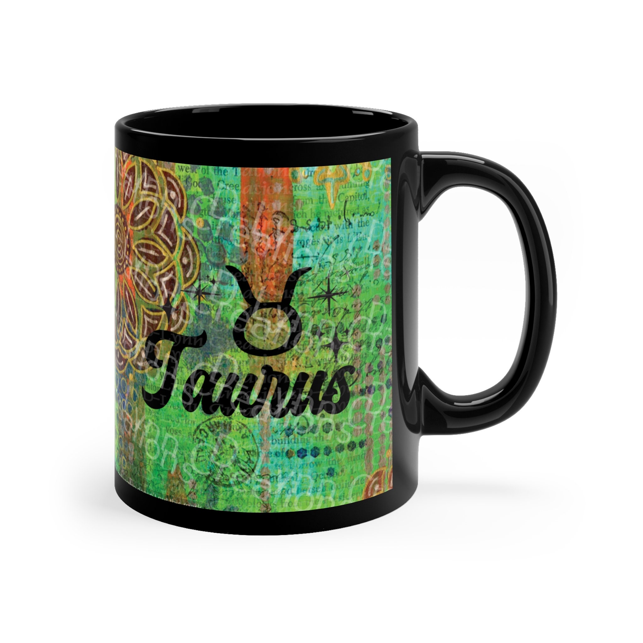 Her Zodiac Sign is Taurus, Dark Skinned Woman of Color 11oz Black Ceramic Mug (watermark removed whe