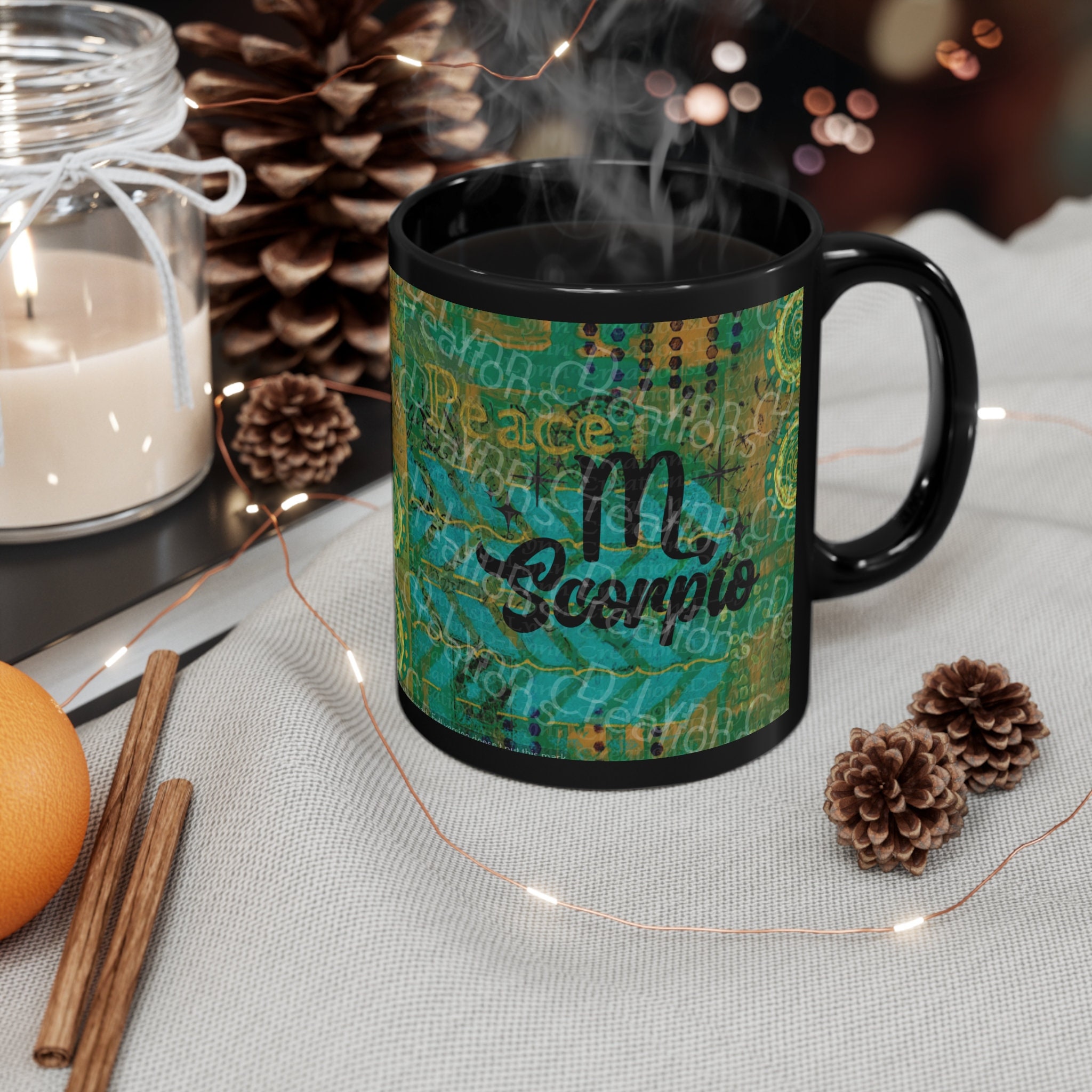 Her Zodiac Sign is Scorpio, Light Skinned Woman of Color 11oz Black Ceramic Mug (watermark removed w