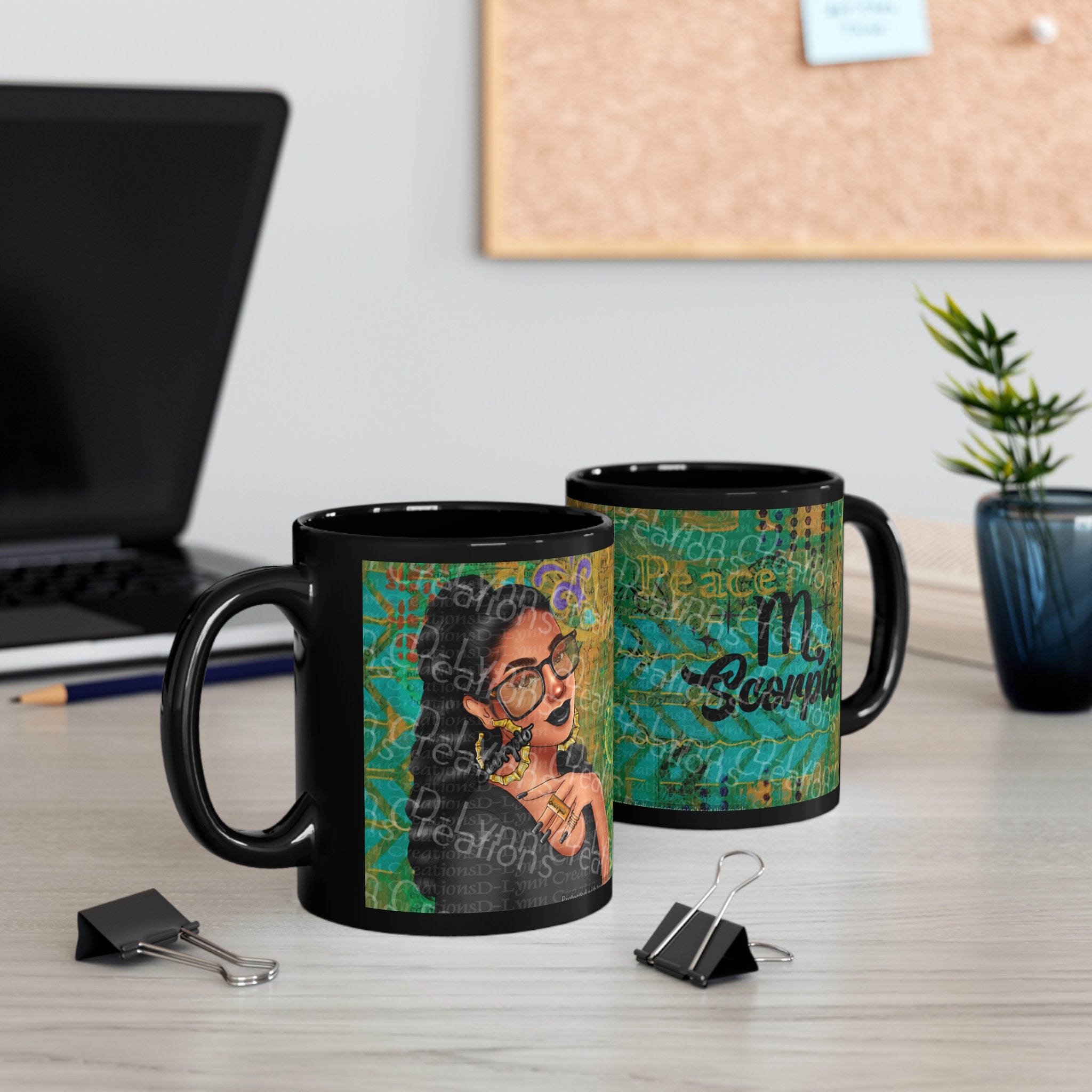 Her Zodiac Sign is Scorpio, Light Skinned Woman of Color 11oz Black Ceramic Mug (watermark removed w