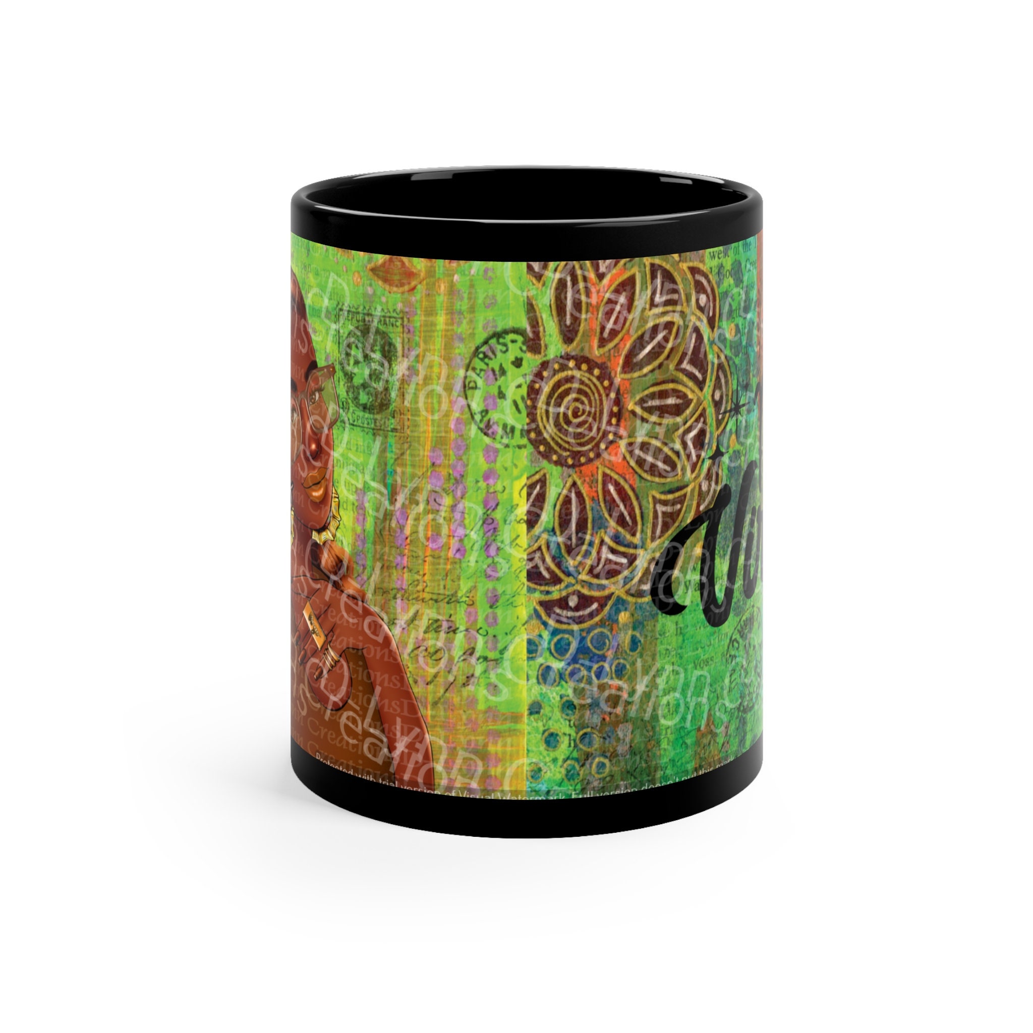 Her Zodiac Sign is Virgo, Dark Skinned Woman of Color 11oz Black Ceramic Mug (watermark removed when