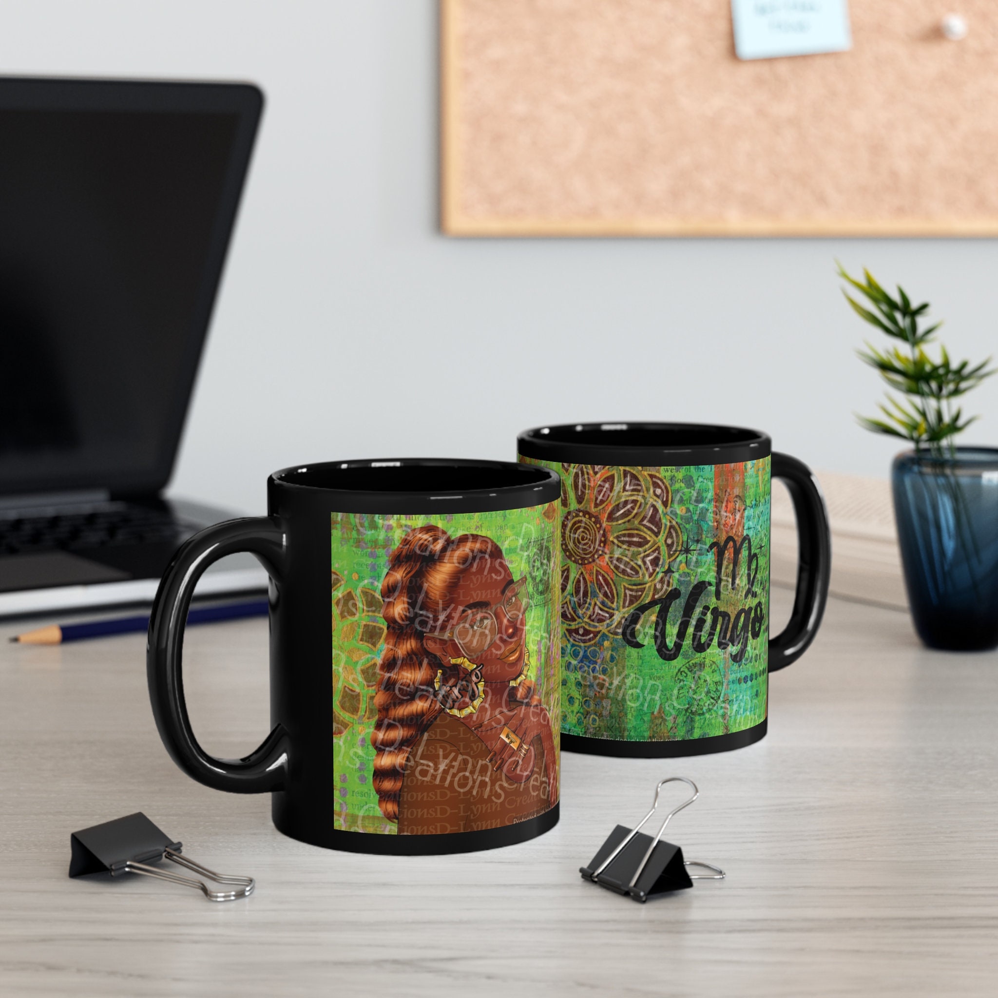 Her Zodiac Sign is Virgo, Dark Skinned Woman of Color 11oz Black Ceramic Mug (watermark removed when