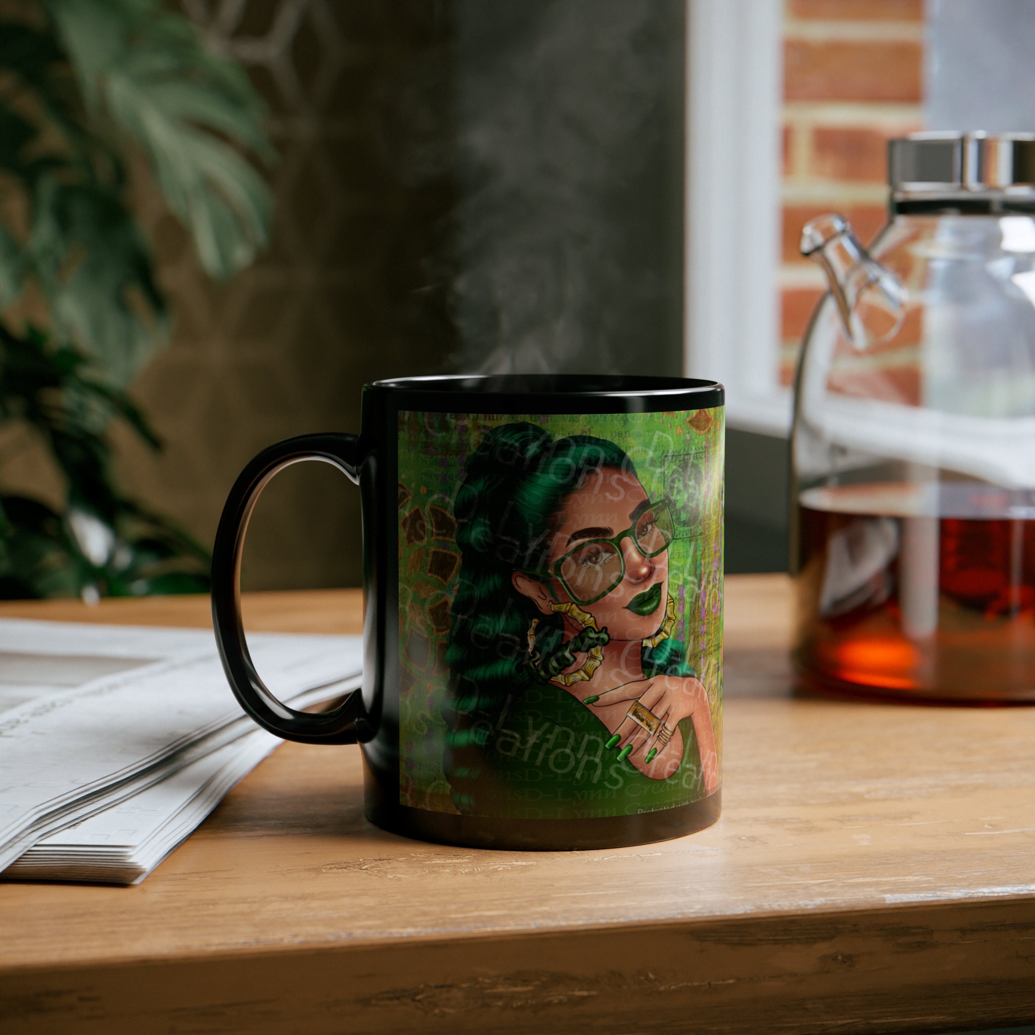 Her Zodiac Sign is Taurus, Light Skinned Woman of Color 11oz Black Ceramic Mug (watermark removed wh