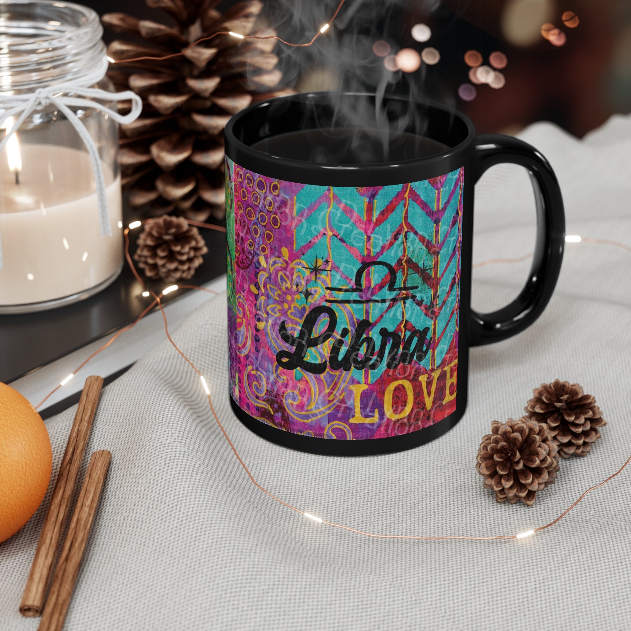 Her Zodiac Sign is Libra, Light Skinned Woman of Color 11oz Black Ceramic Mug (watermark removed whe