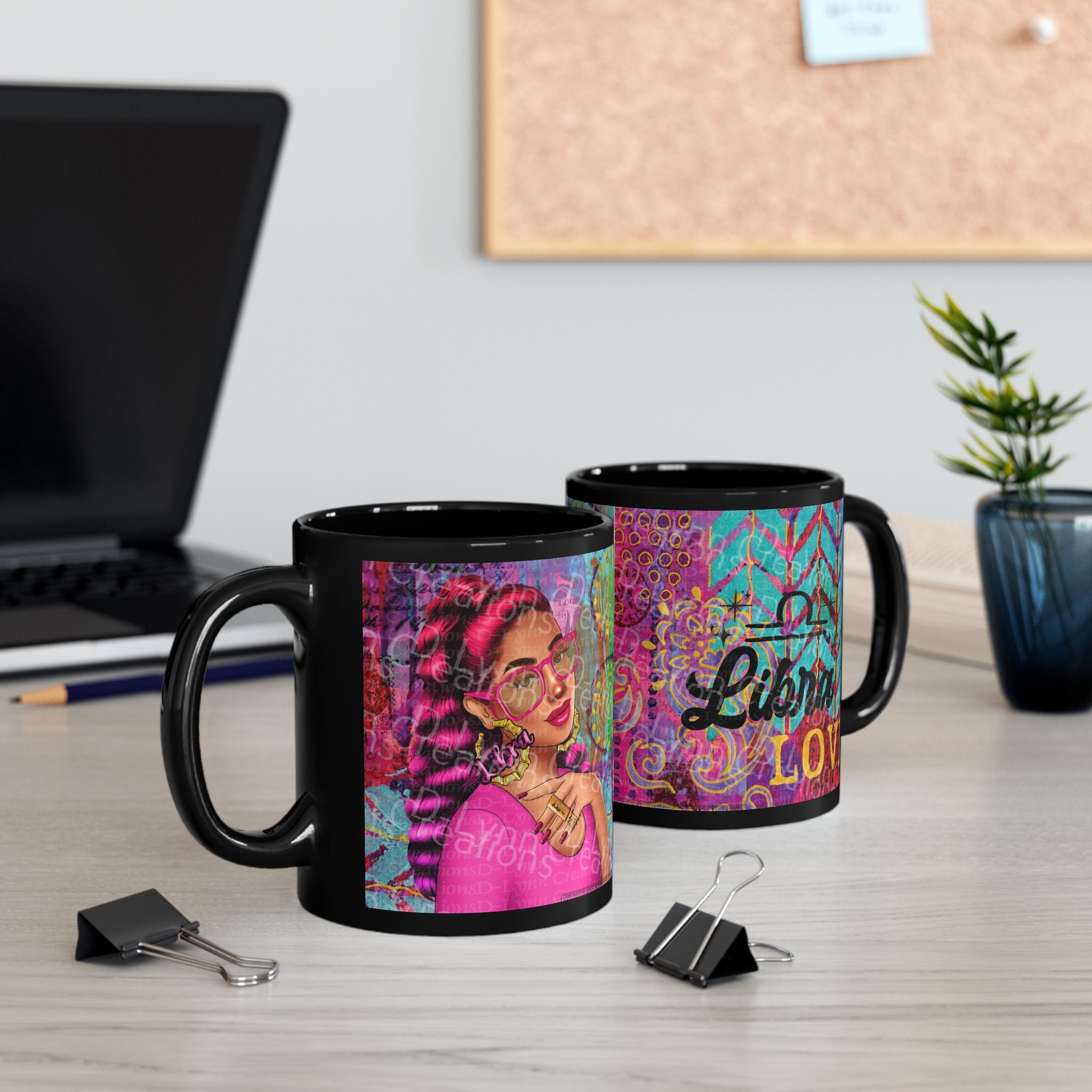 Her Zodiac Sign is Libra, Light Skinned Woman of Color 11oz Black Ceramic Mug (watermark removed whe