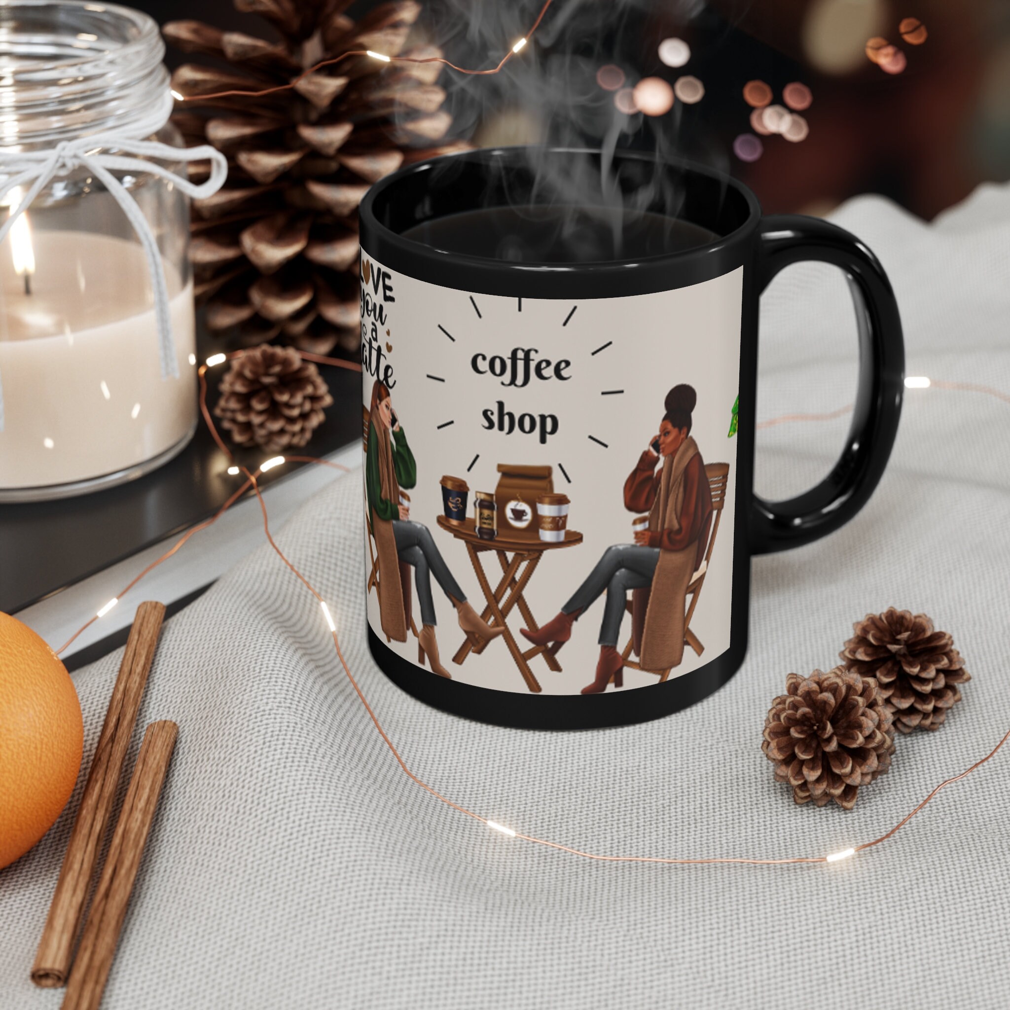 The Coffee Shop 11oz Black Ceramic Coffee Mug