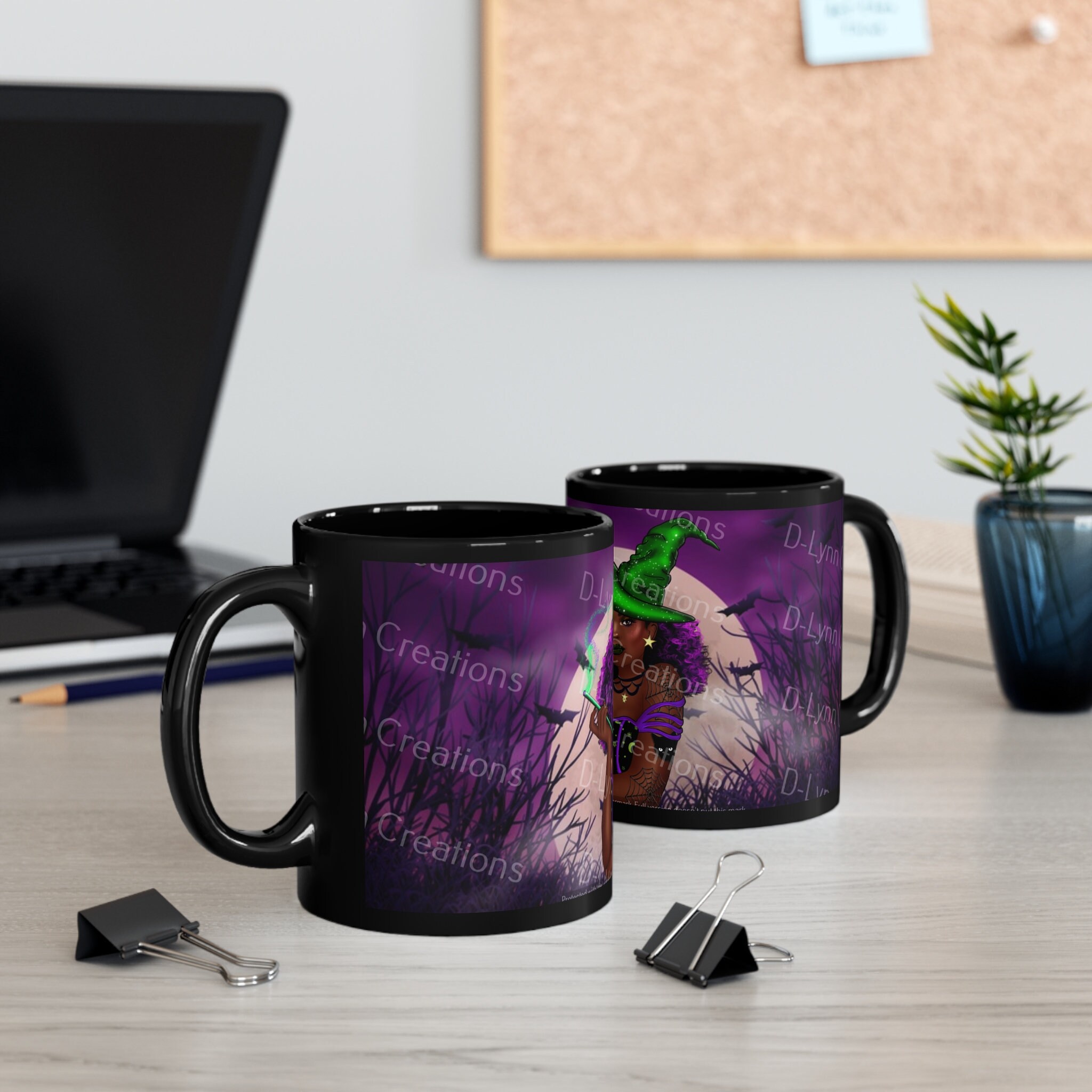 Witchy Purple Witch 11oz Black Ceramic Coffee Mug (watermark removed once purchased)