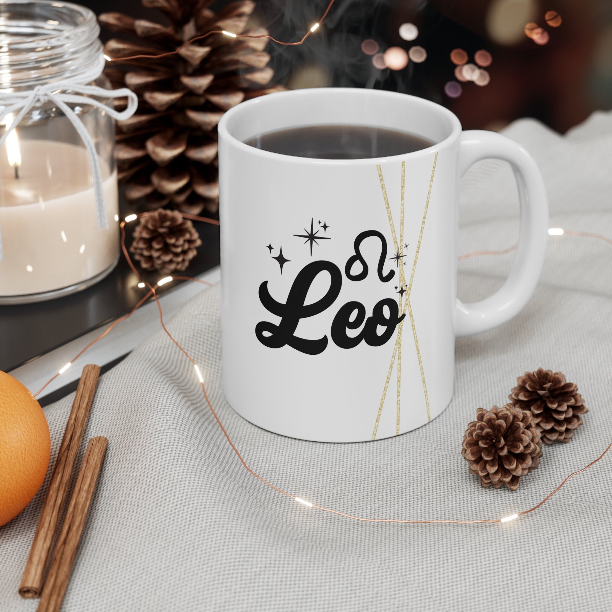 Leo 11oz White Ceramic Coffee Mug