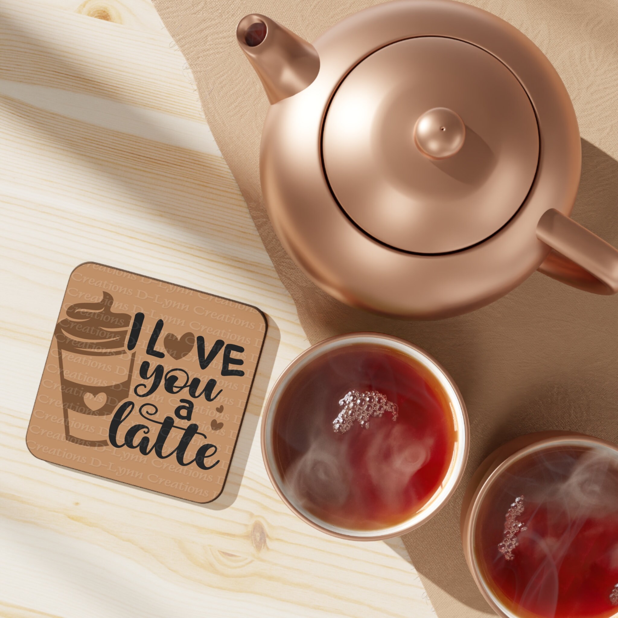 I Love You a Latte, Hardboard Back Coaster, 3.5" x 3.5"