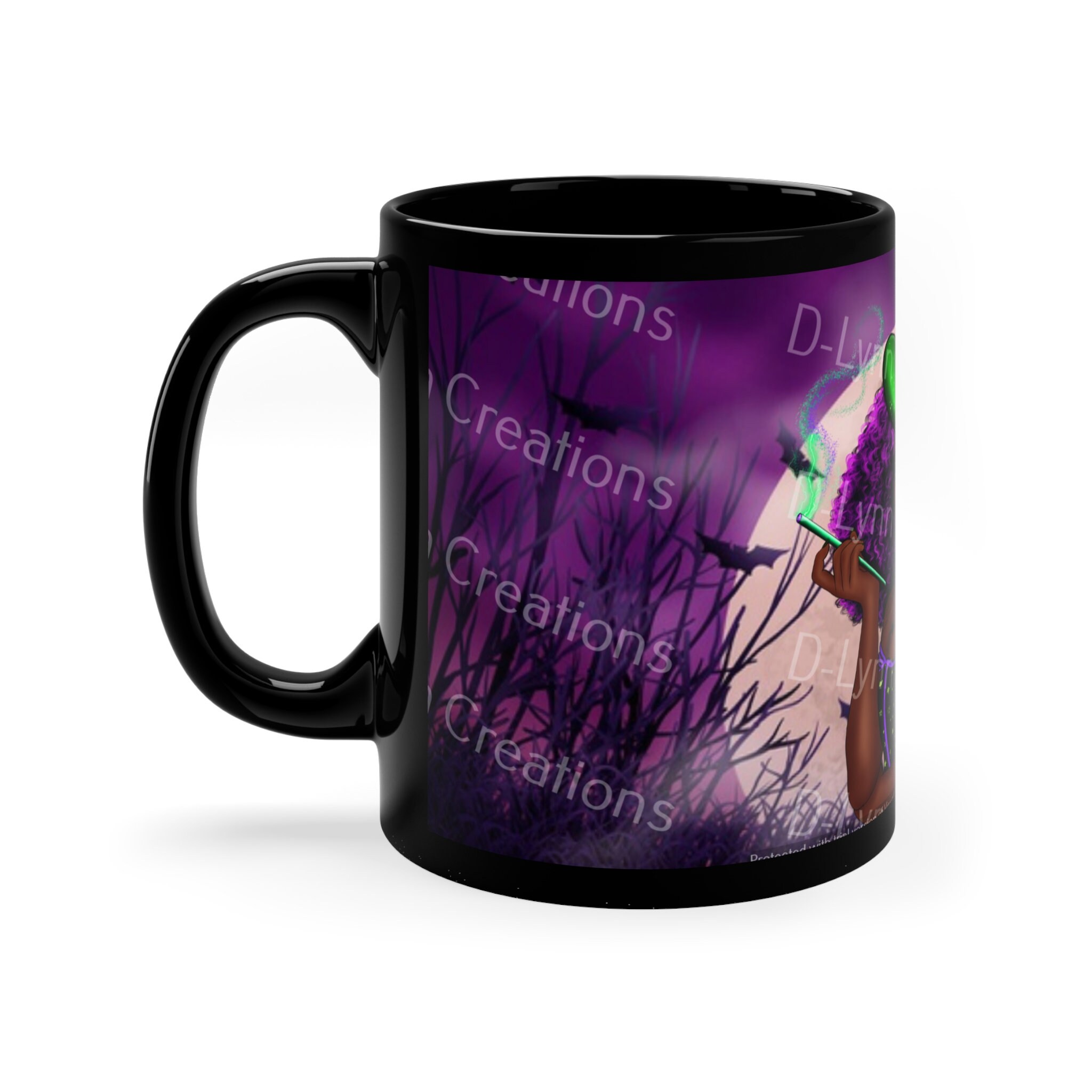 Witchy Purple Witch 11oz Black Ceramic Coffee Mug (watermark removed once purchased)