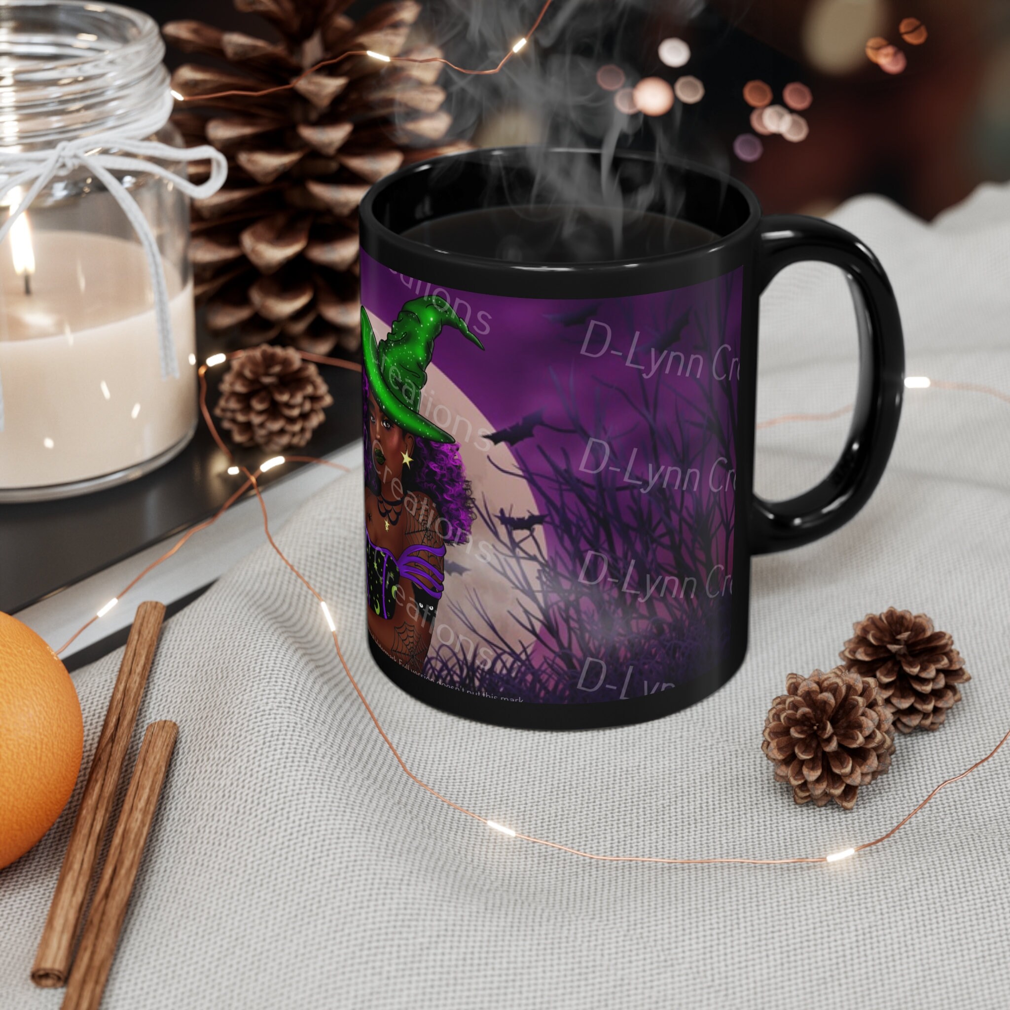 Witchy Purple Witch 11oz Black Ceramic Coffee Mug (watermark removed once purchased)