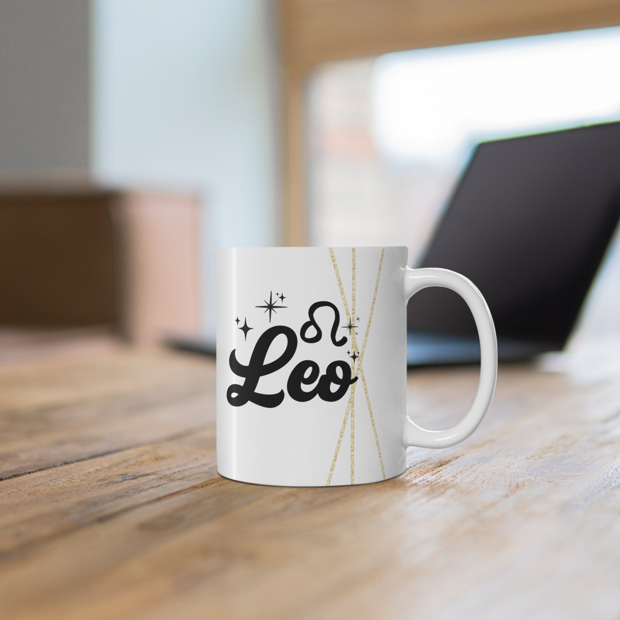 Leo 11oz White Ceramic Coffee Mug