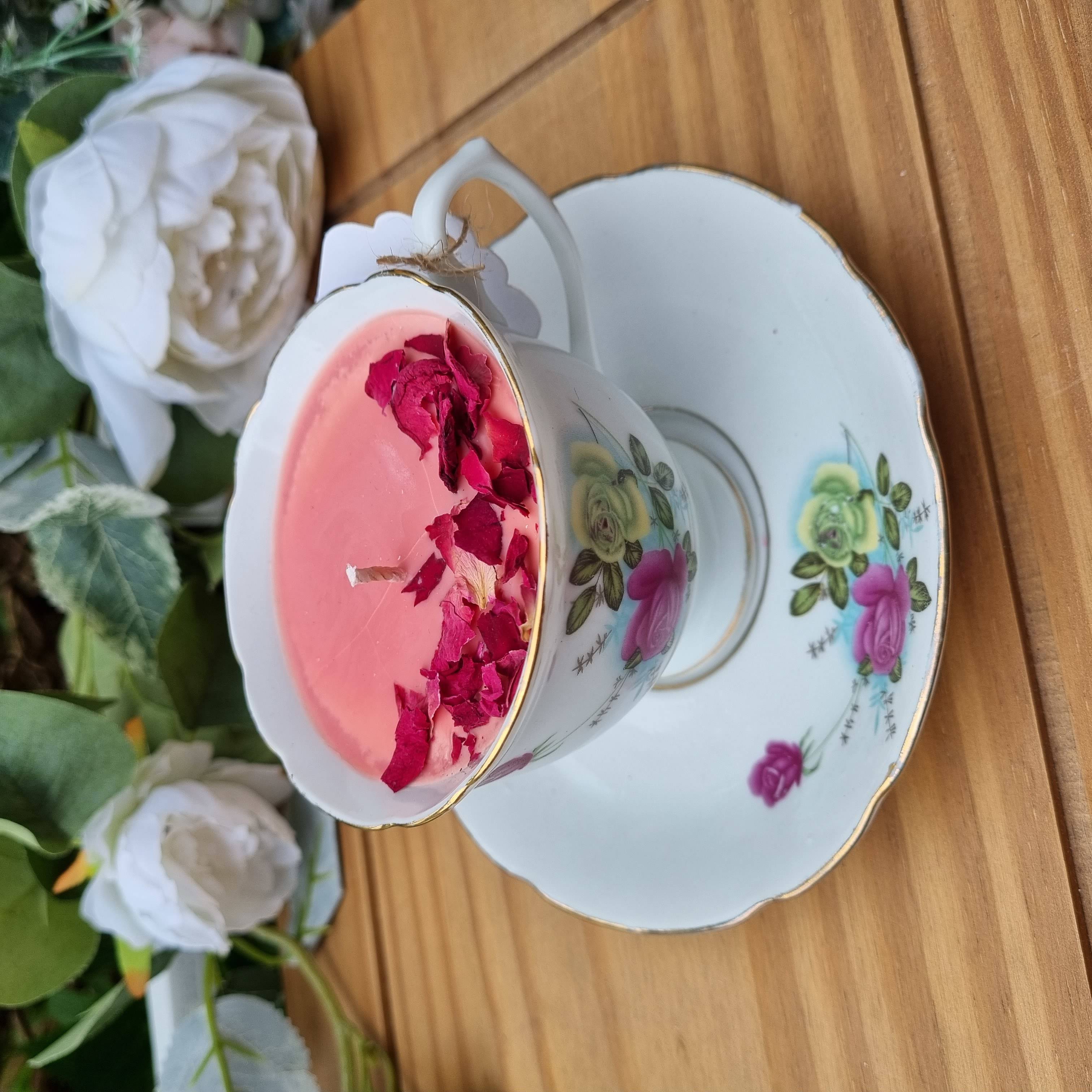 Apricot & Rose Teacup & Saucer Candle