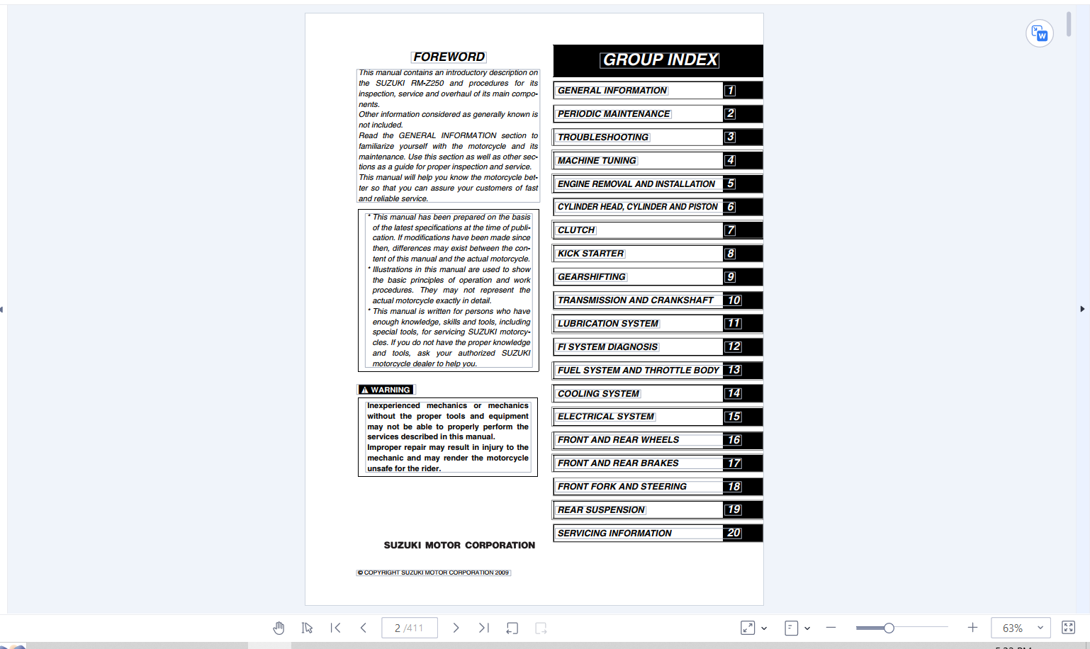 Suzuki RM-Z250 Service Manual 2009-2017