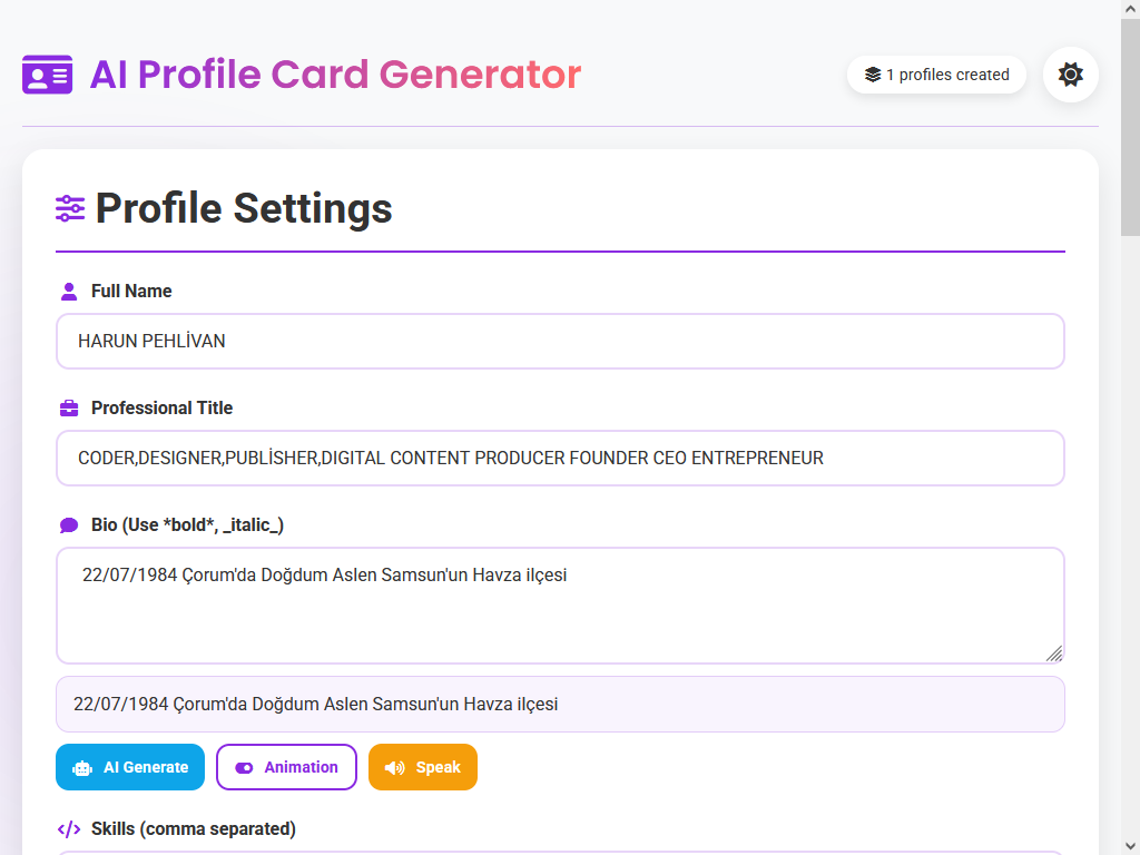 AI Profile Card Generator