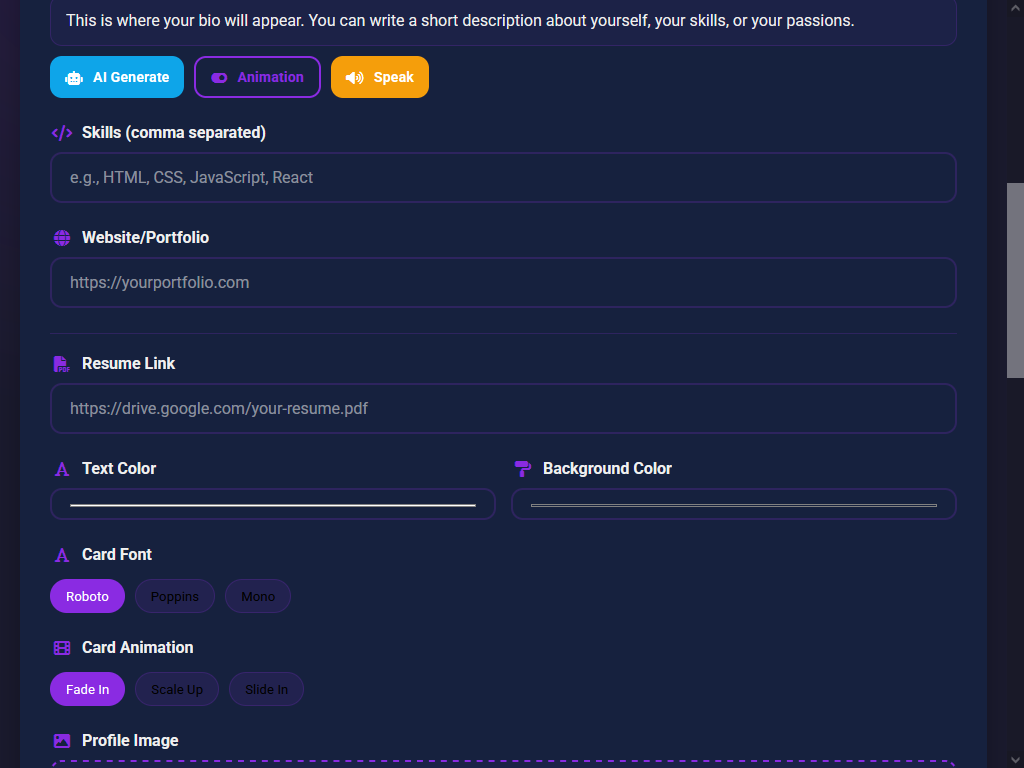 AI Profile Card Generator