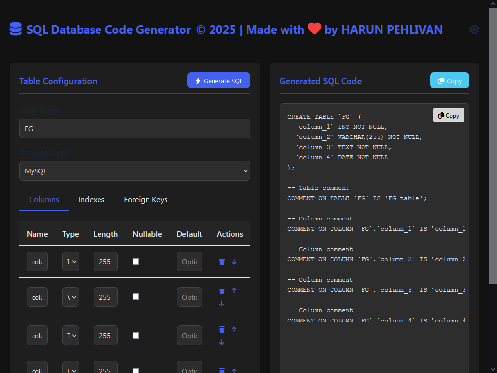 SQL Database Code Generator