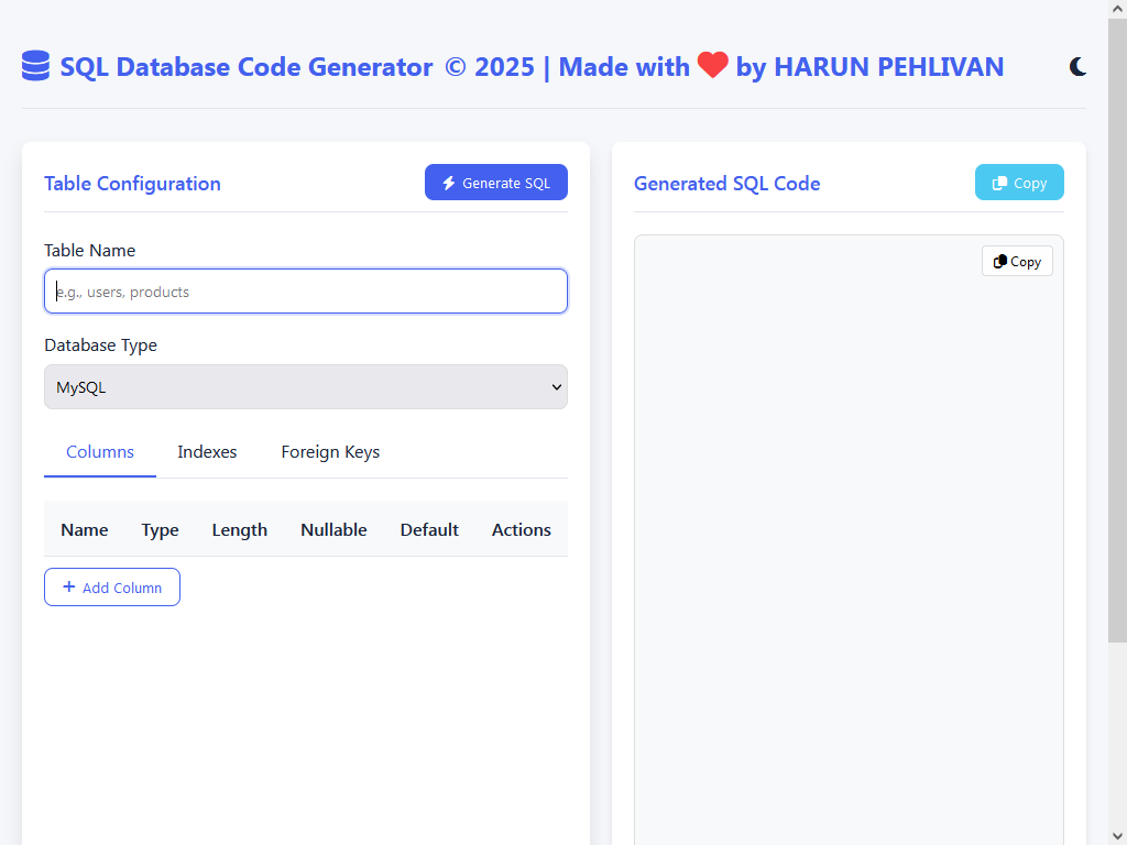 SQL Database Code Generator