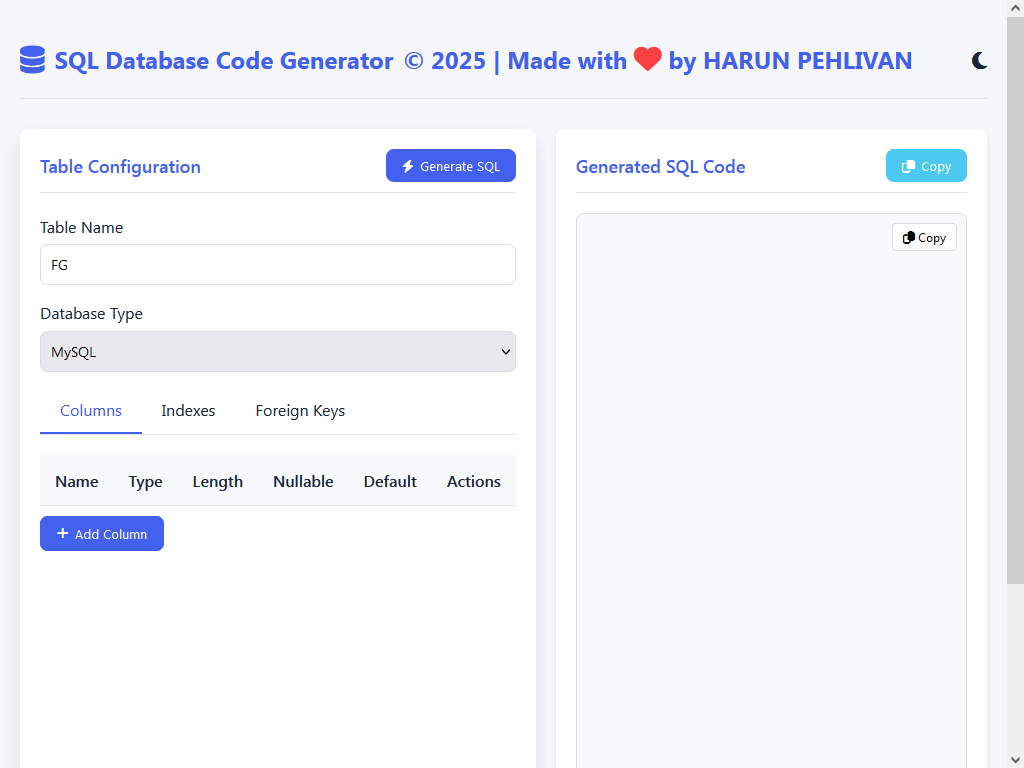 SQL Database Code Generator