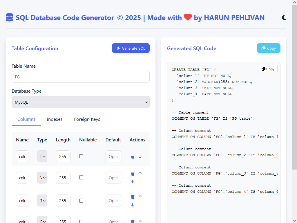 SQL Database Code Generator