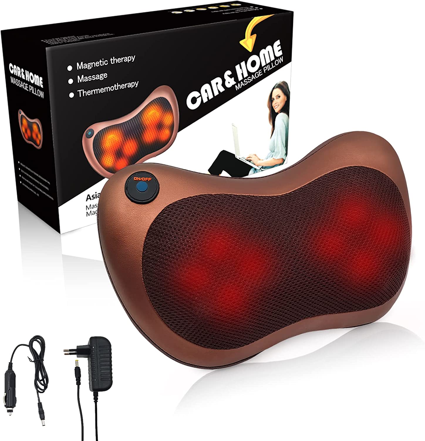 Cojín de Masaje Eléctrico Masajeador Almohada Masajeador Shiatsu con 3 Niveles
