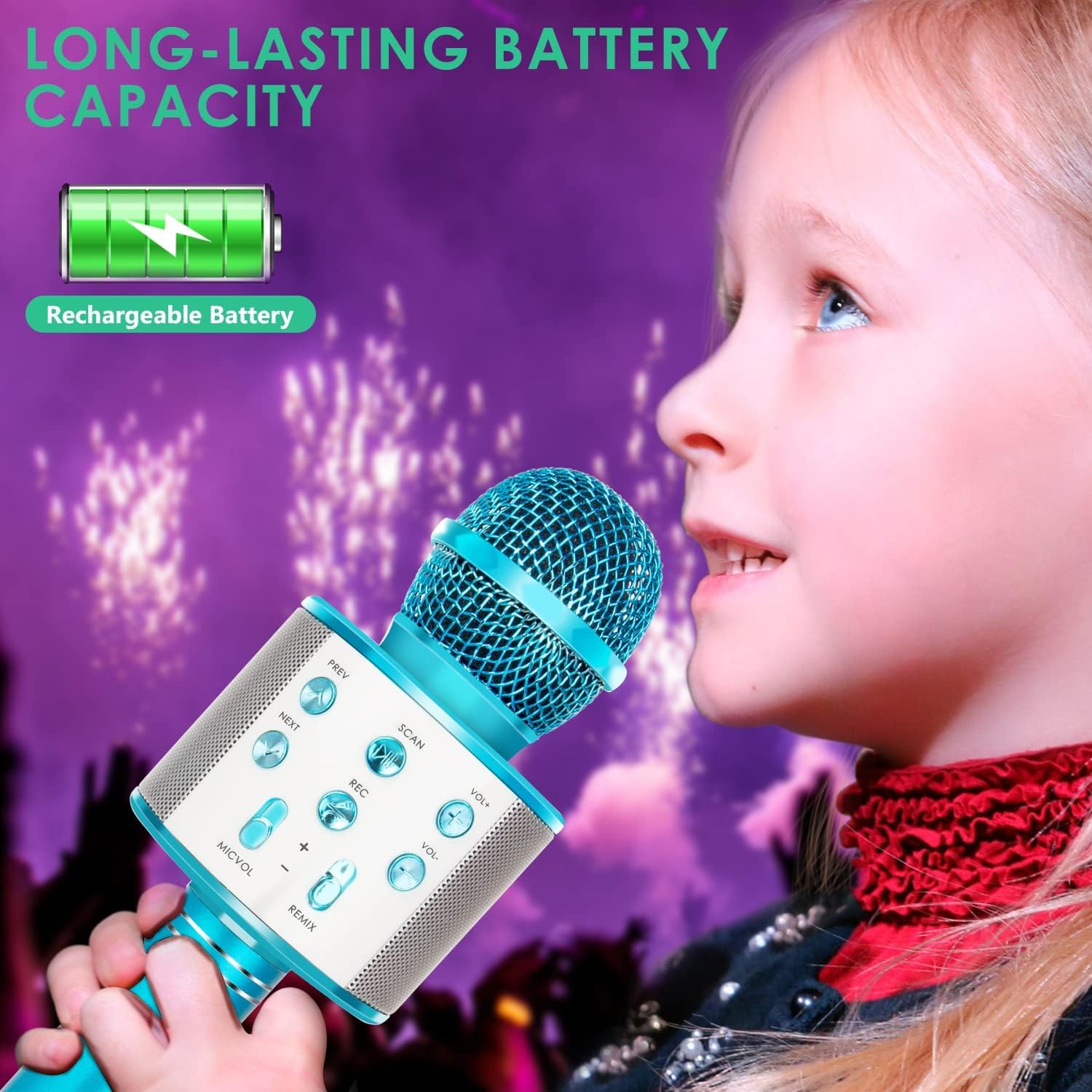 Micrófono Inalámbrico Bluetooth Karaoke, 5-en-1 Portátil Radio FM Karaoke Mic Altavoz Reproductor