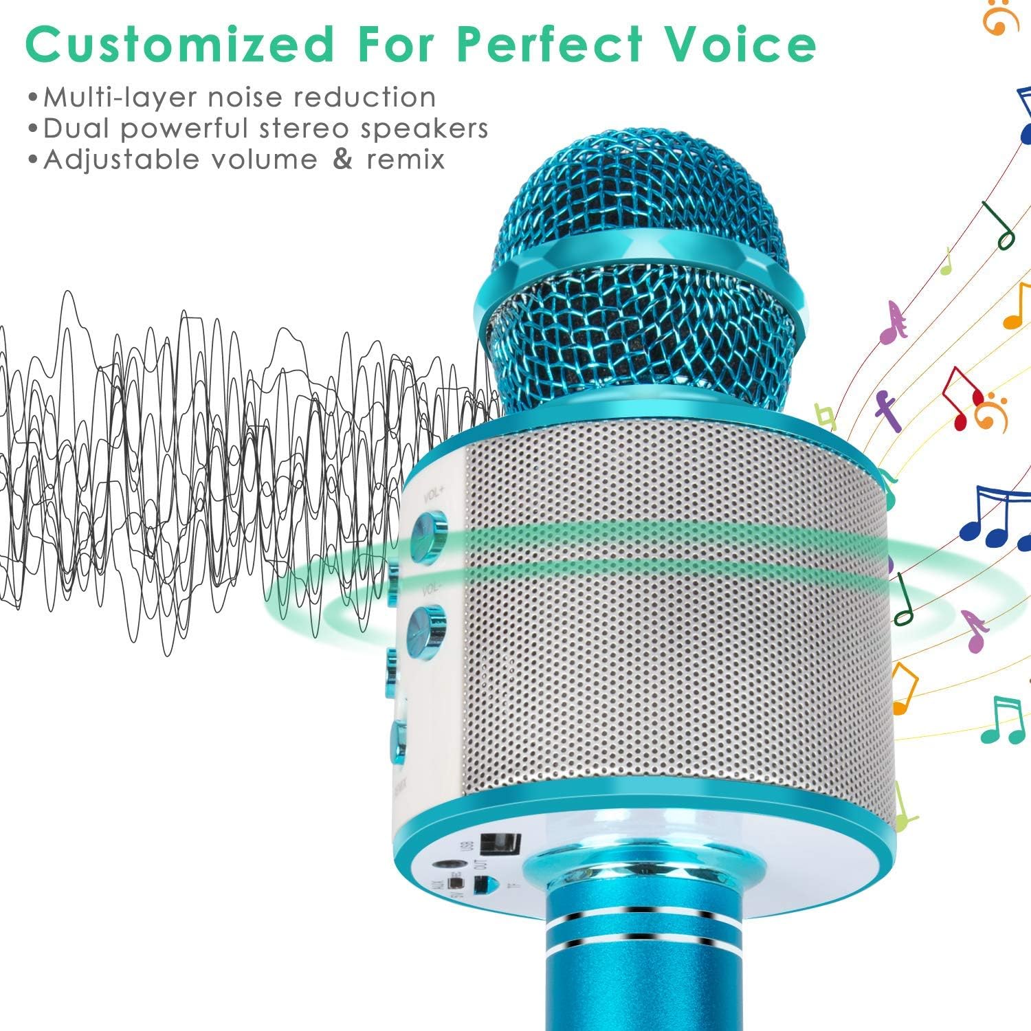 Micrófono Inalámbrico Bluetooth Karaoke, 5-en-1 Portátil Radio FM Karaoke Mic Altavoz Reproductor