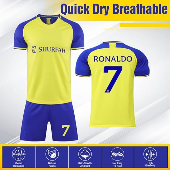 Al Nassr Equipacion Futbol Niño No.7 Camiseta Niño 22/23, Nueva Camiseta Niño, Equipacion