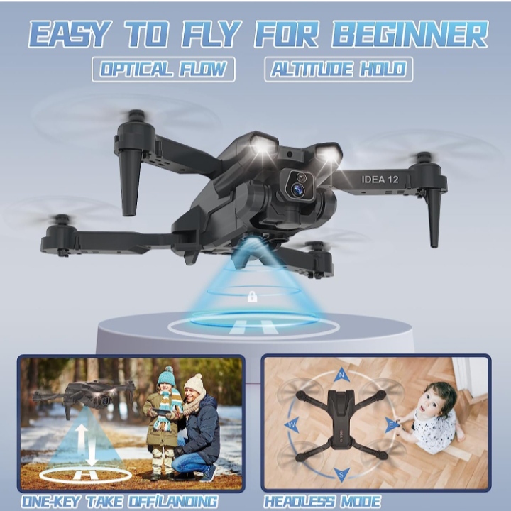 Drones con Camara HD 2 Cámaras Mini Drone para Principiantes 135°Camera Adjustable Eléctricamente