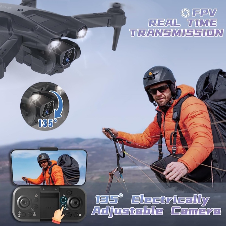 Drones con Camara HD 2 Cámaras Mini Drone para Principiantes 135°Camera Adjustable Eléctricamente