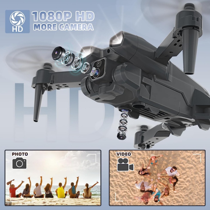 Drones con Camara HD 2 Cámaras Mini Drone para Principiantes 135°Camera Adjustable Eléctricamente