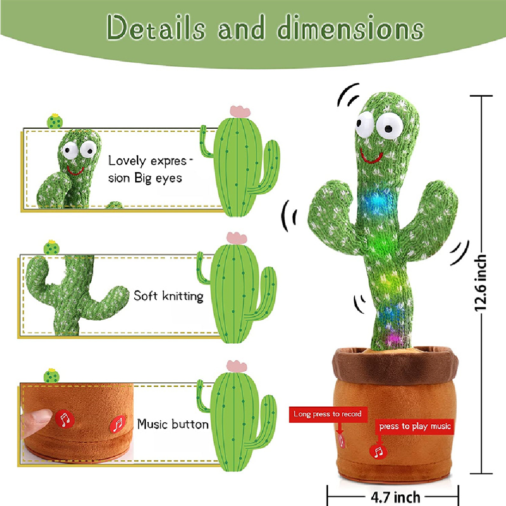 Cactus Que Habla, Juguete de Peluche de Cactus electrónico Que Baila, Juguetes de Peluche de Cactus