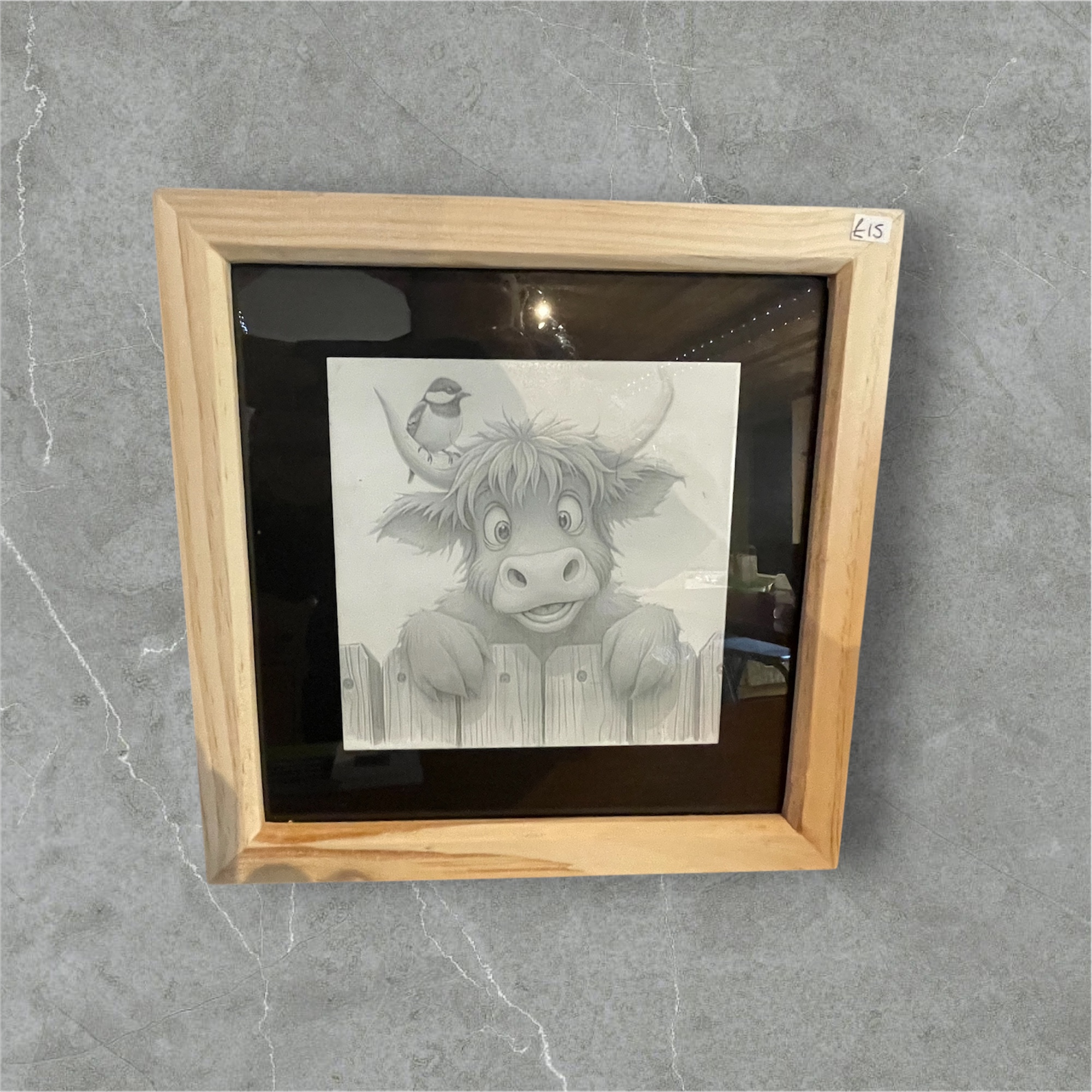 Cute Highland Cow & Bird Framed Art Print | Whimsical Farm Animal Decor