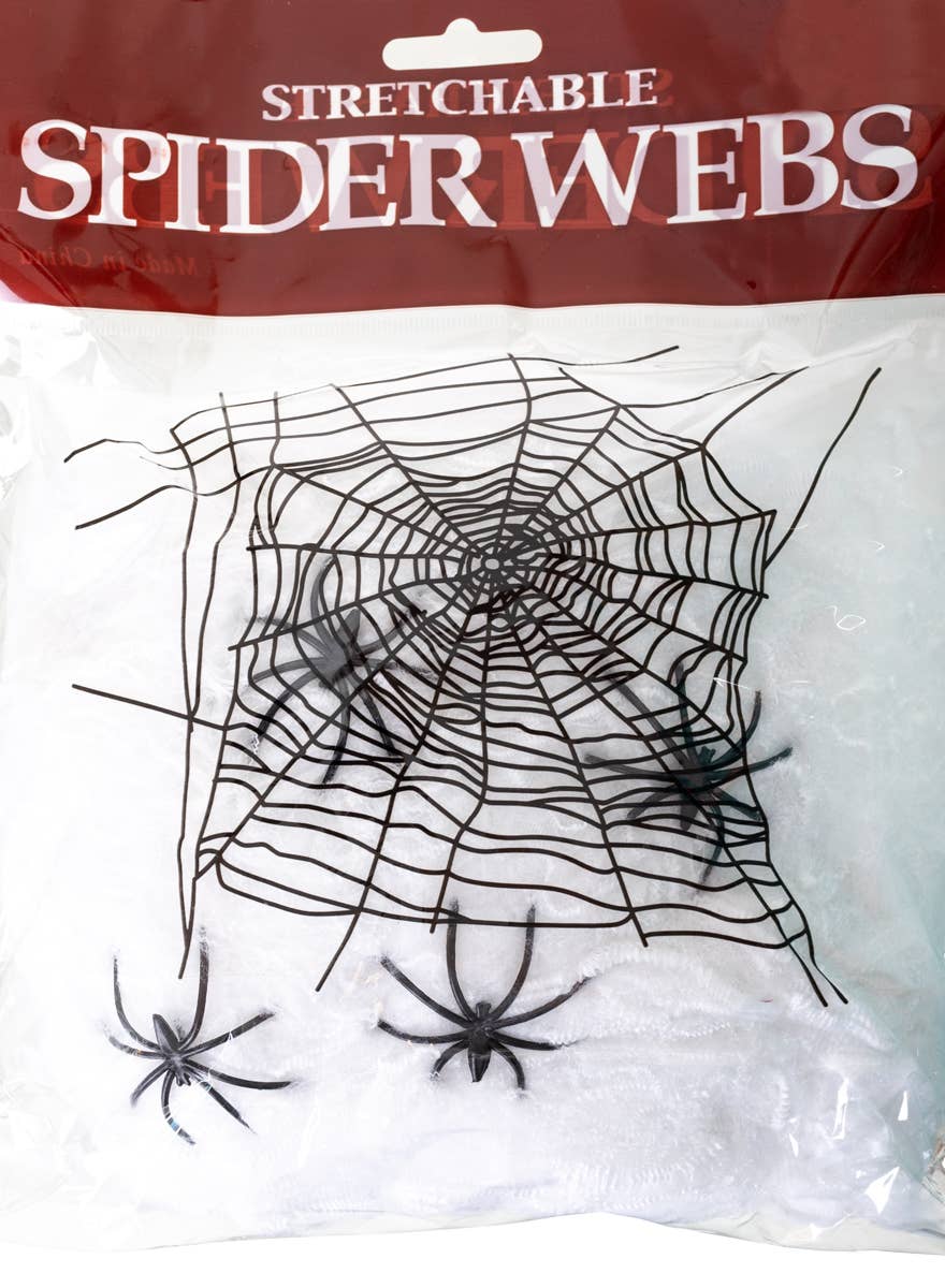 Stretchable White Spider Web Halloween Decoration with 2 Spiders - Cob webs