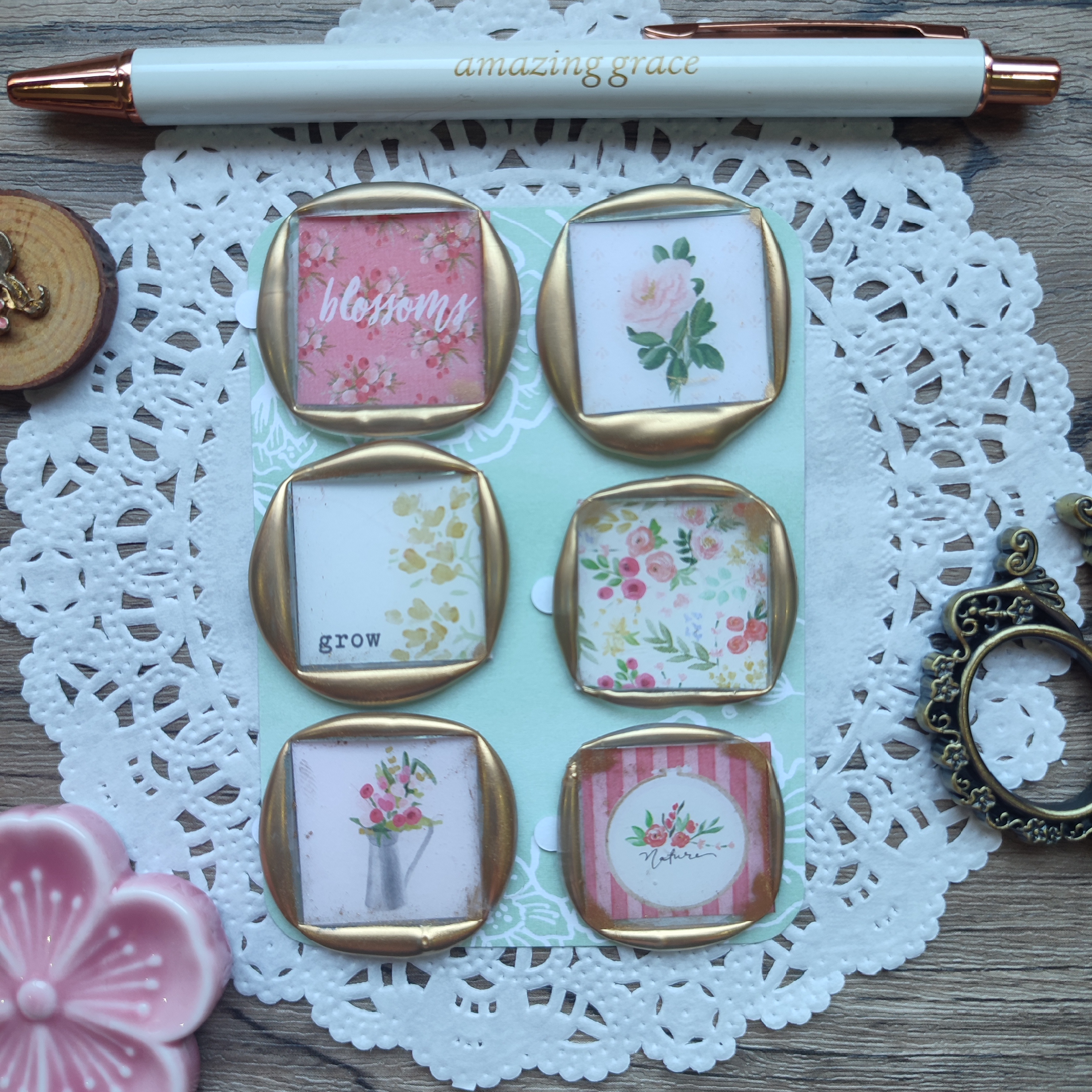Pre-made Wax Seals in Pattern Paper (Flower Market) Set 1