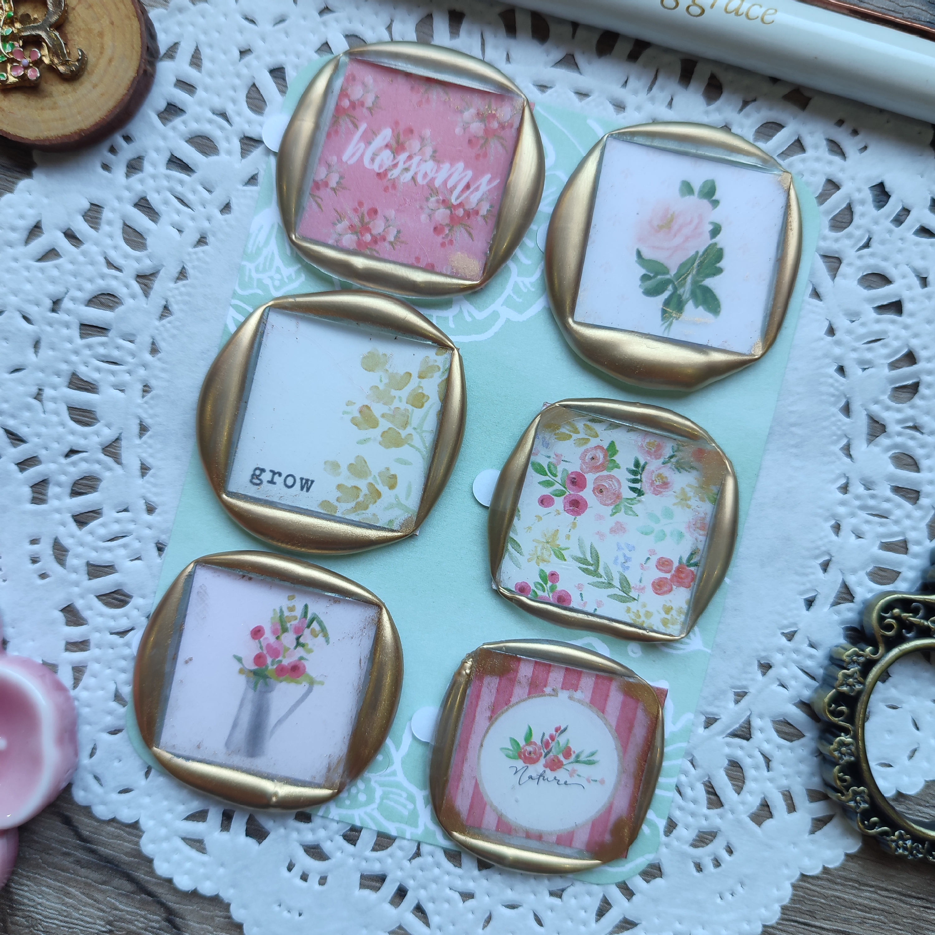 Pre-made Wax Seals in Pattern Paper (Flower Market) Set 1