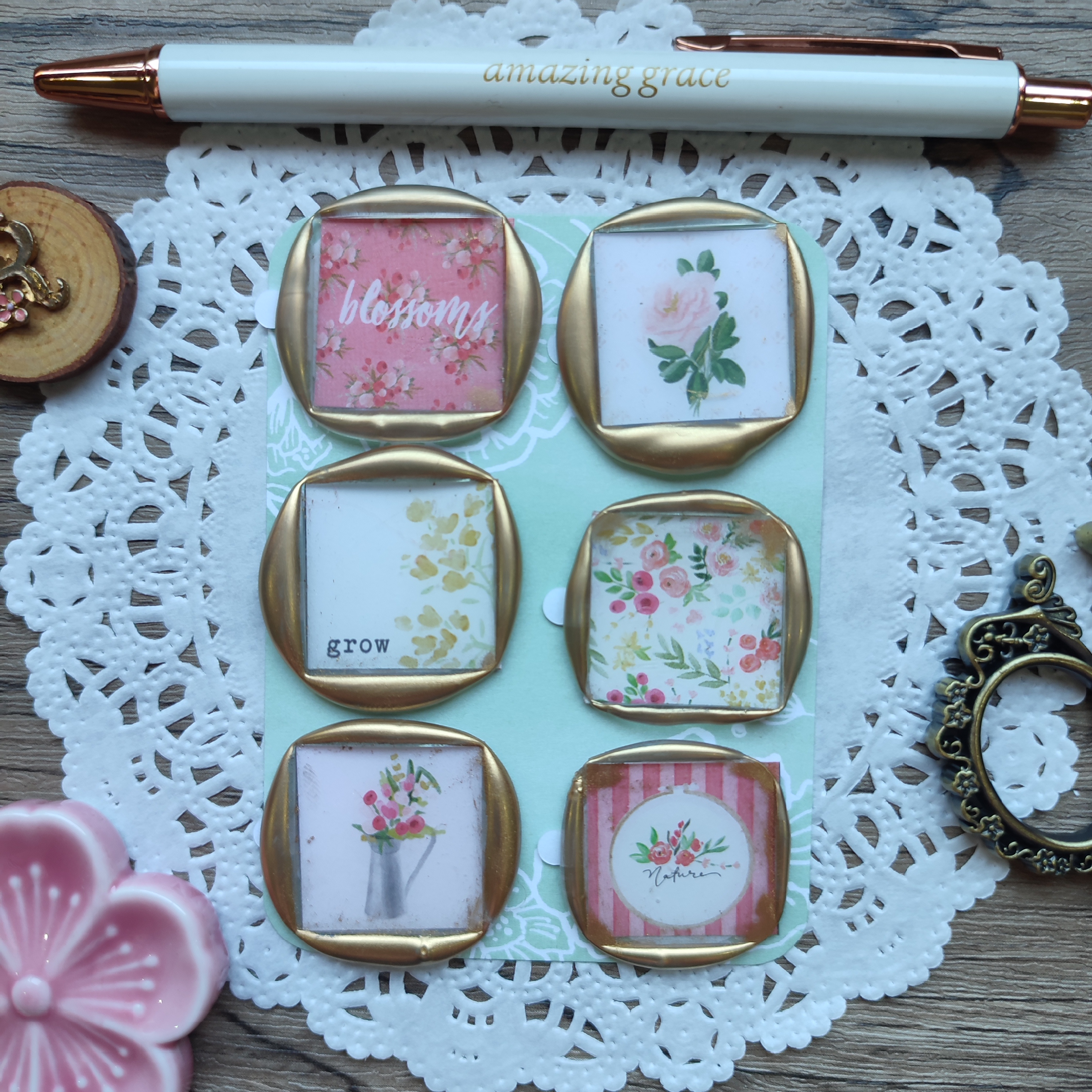 Pre-made Wax Seals in Pattern Paper (Flower Market) Set 1