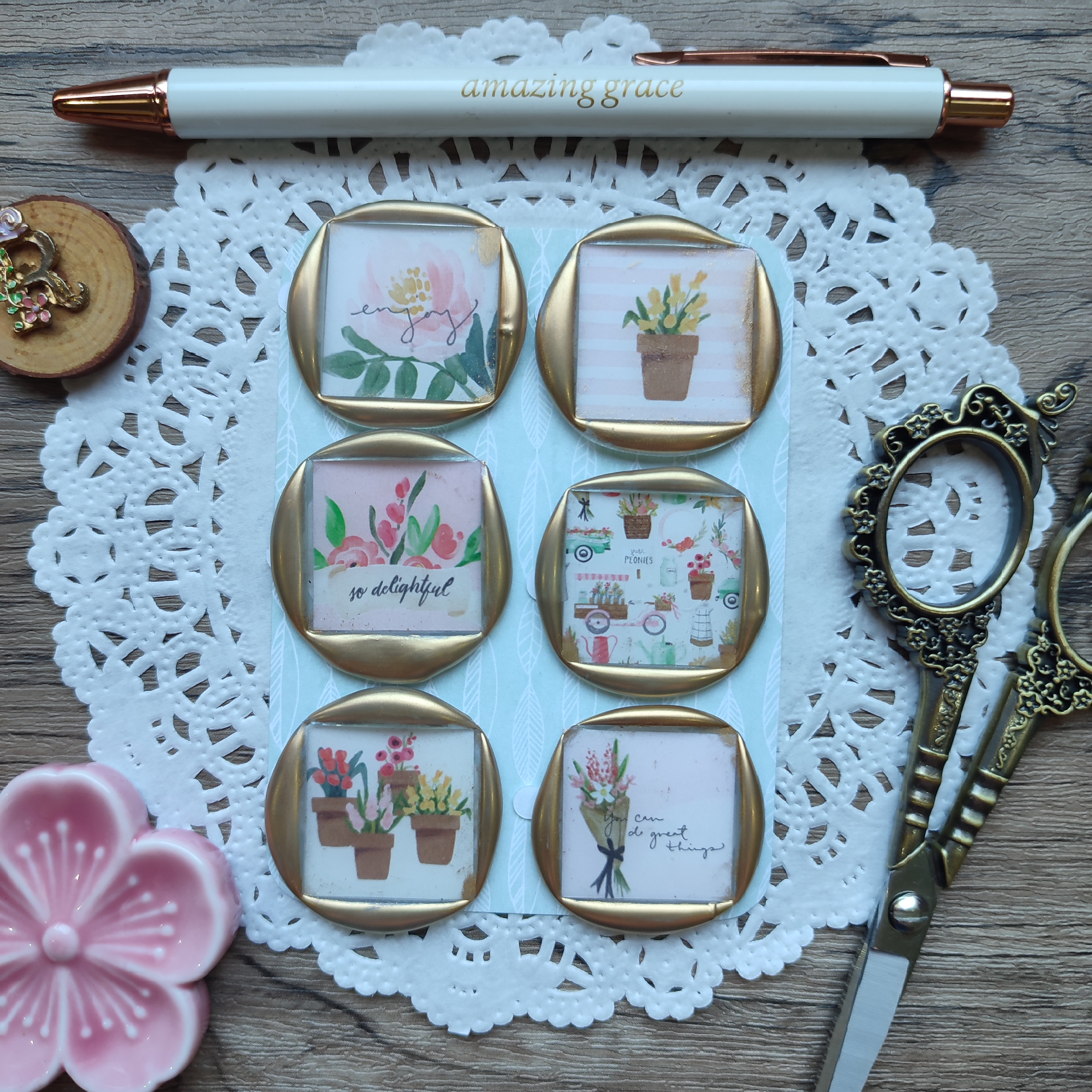 Pre-made Wax Seals in Pattern Paper (Flower Market) Set 2