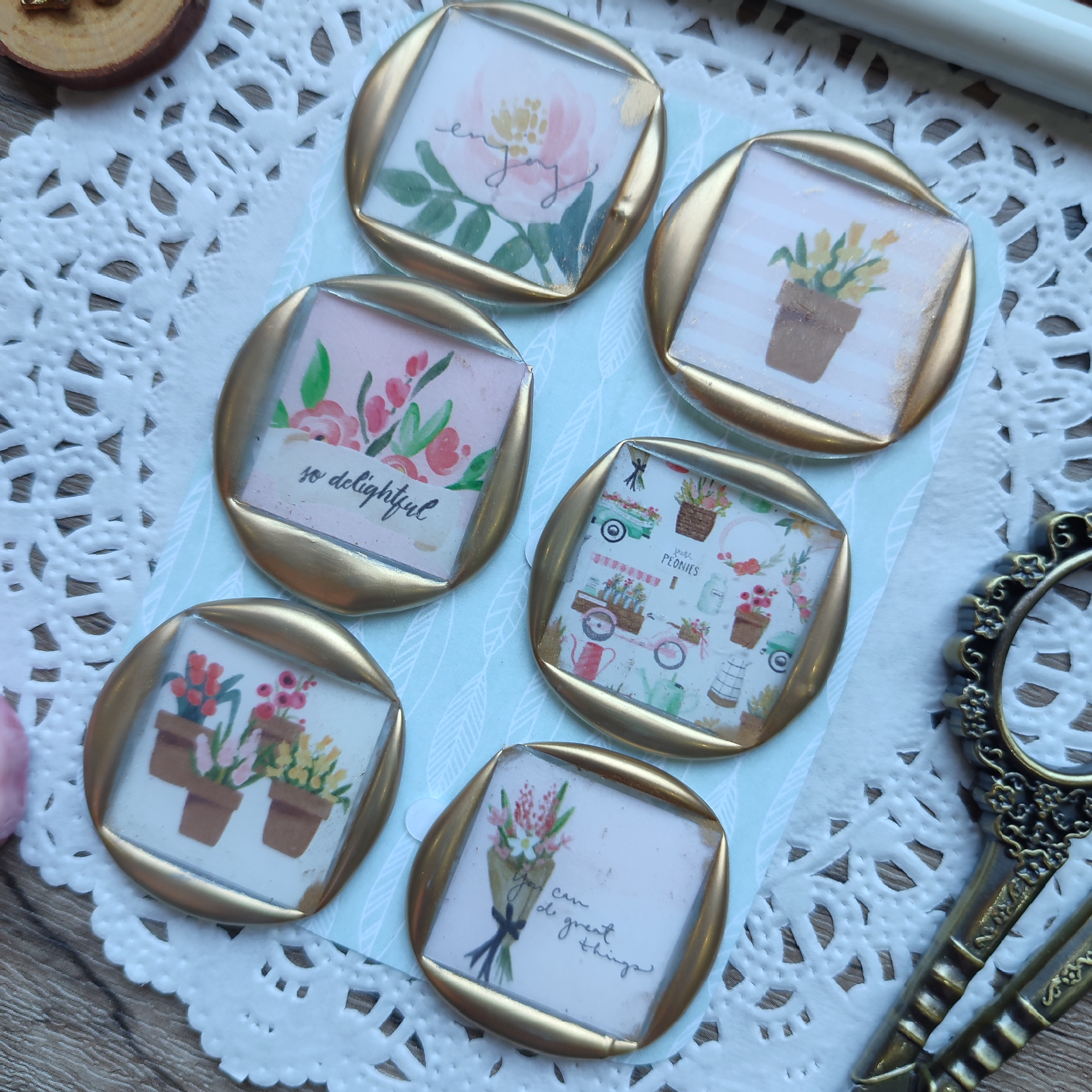Pre-made Wax Seals in Pattern Paper (Flower Market) Set 2