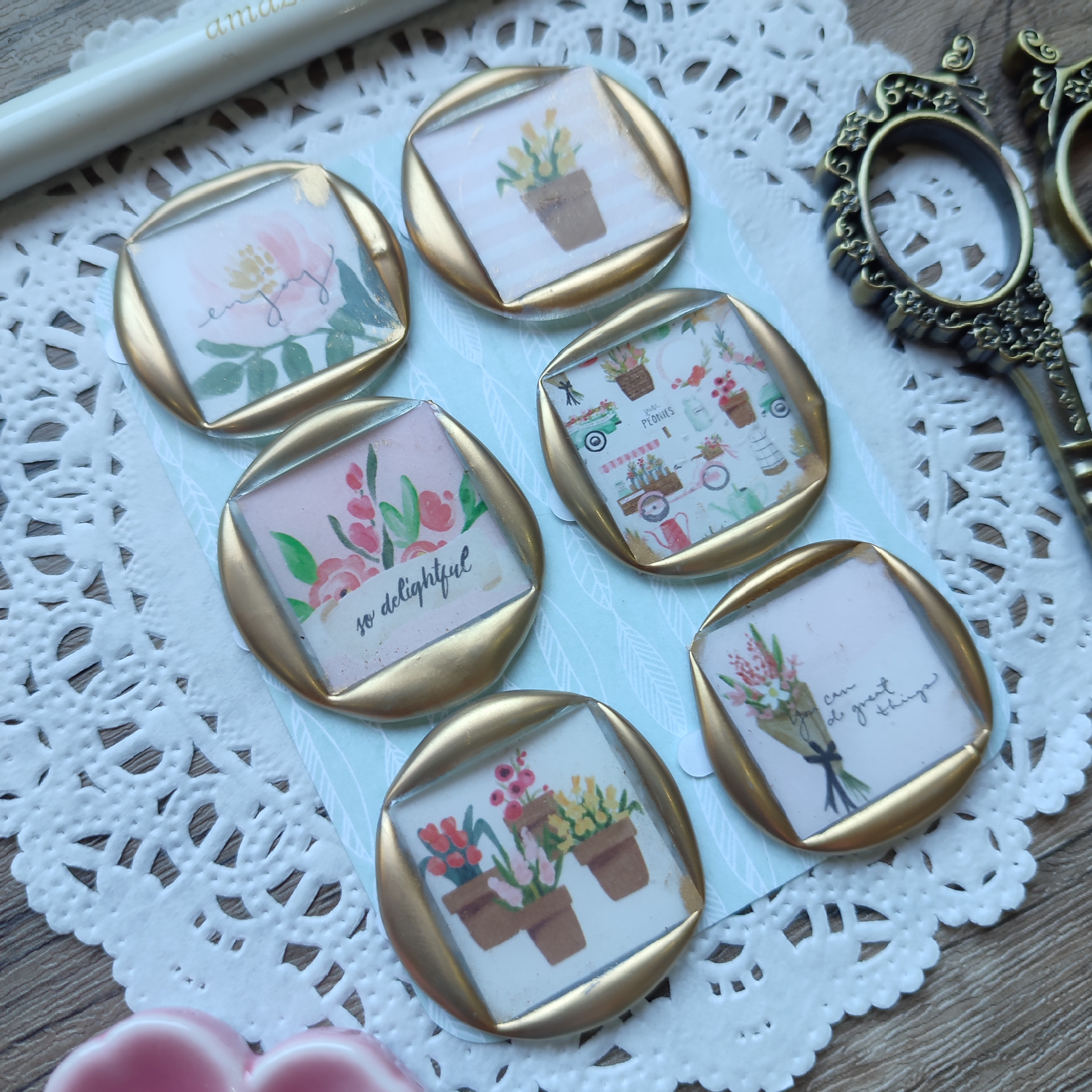 Pre-made Wax Seals in Pattern Paper (Flower Market) Set 2