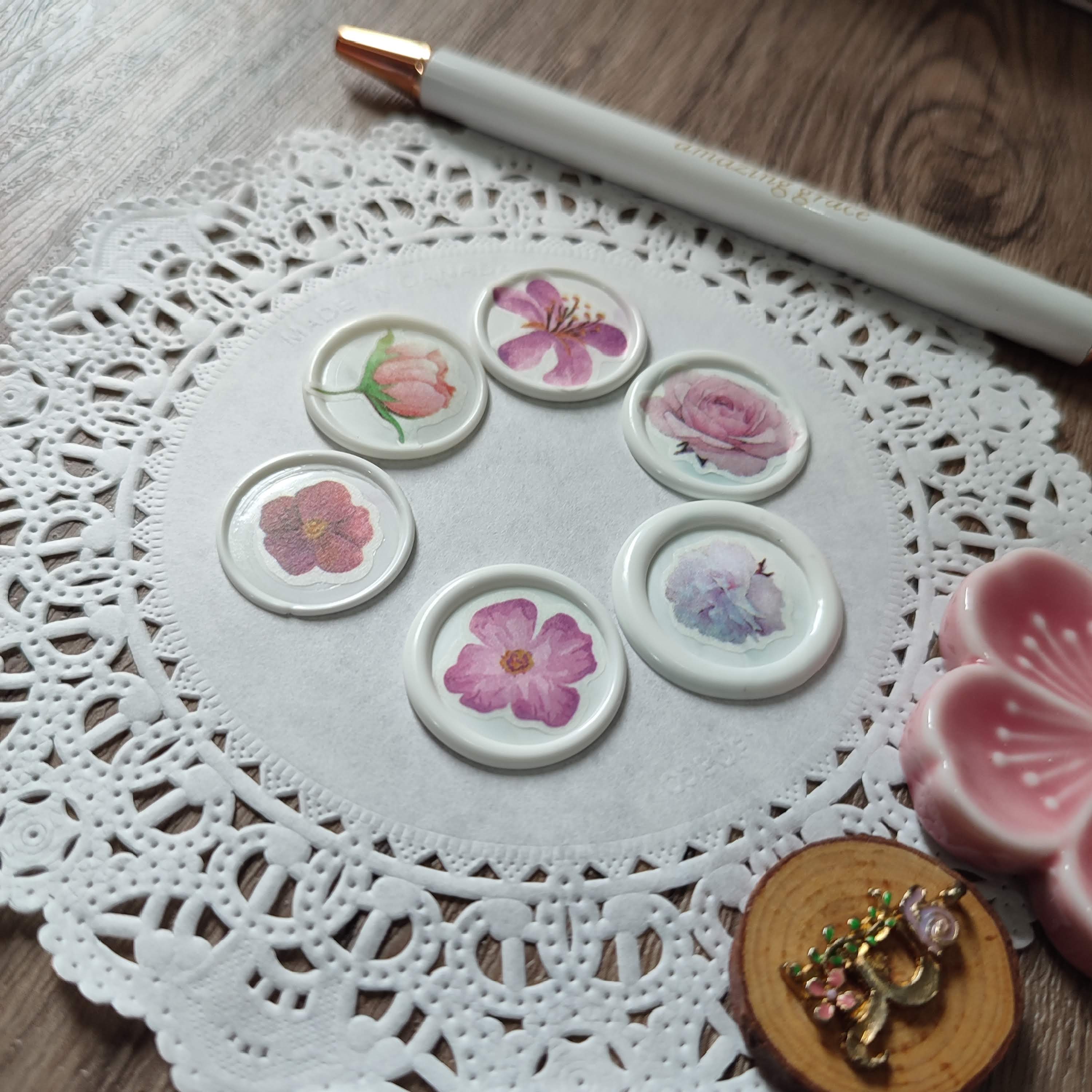 Pre-made Wax Seals with Floral Stickers