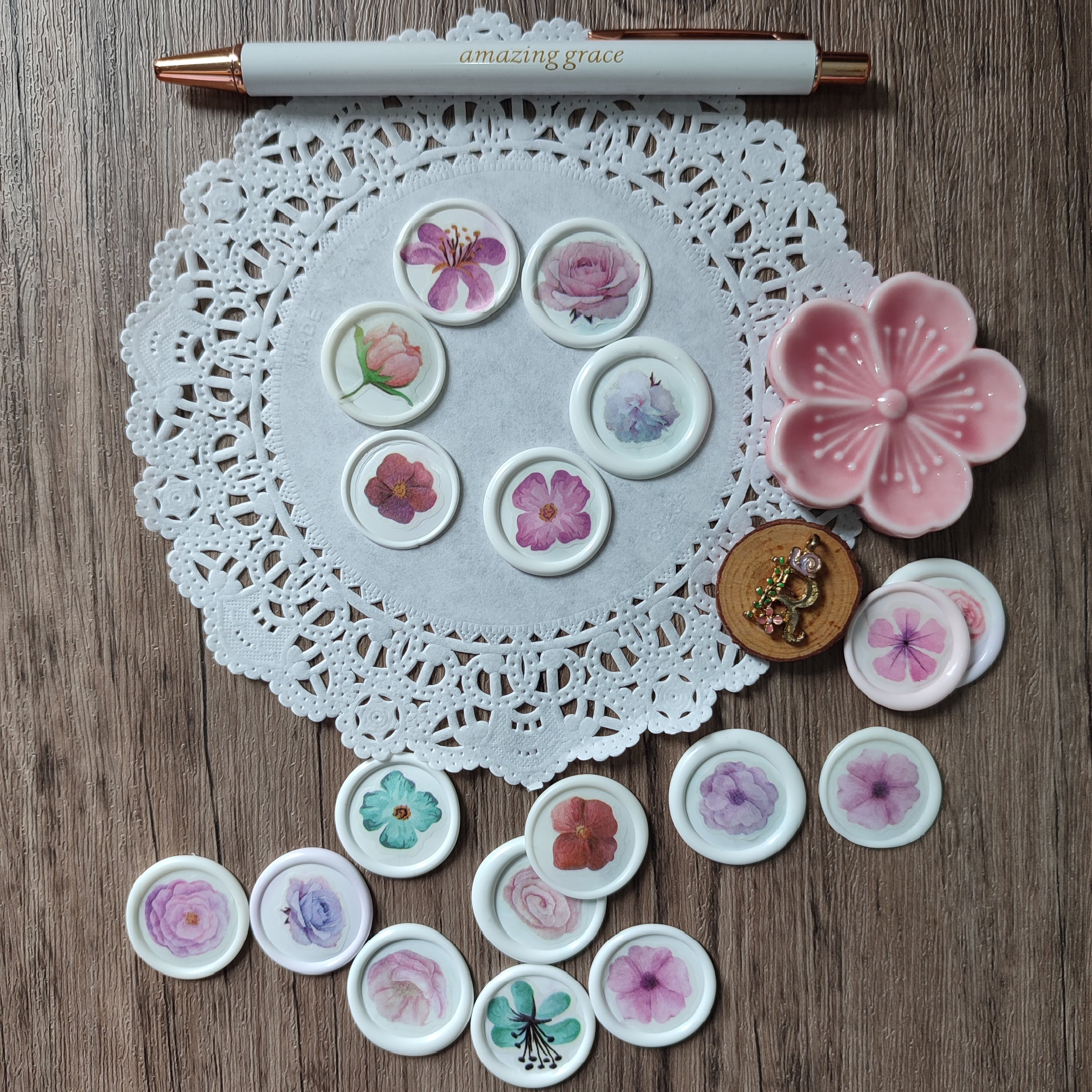 Pre-made Wax Seals with Floral Stickers
