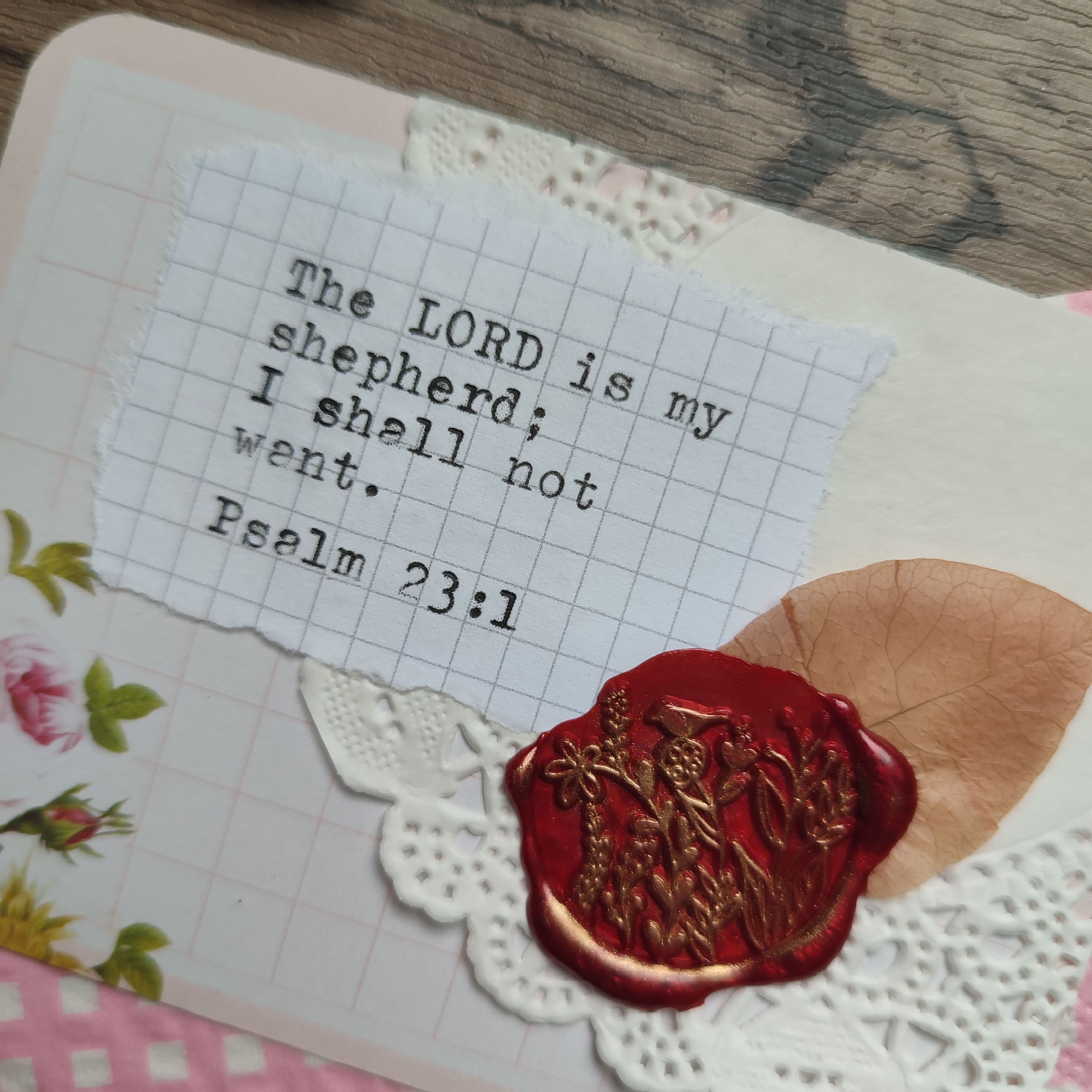 Journal Card Embellishment with wax seal (3x4 inches) - Psalm 23:1