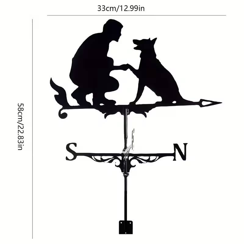 Weather Vane Wind Dog and Man– Outdoor Wind Spinner for Garden & Roof Decoration