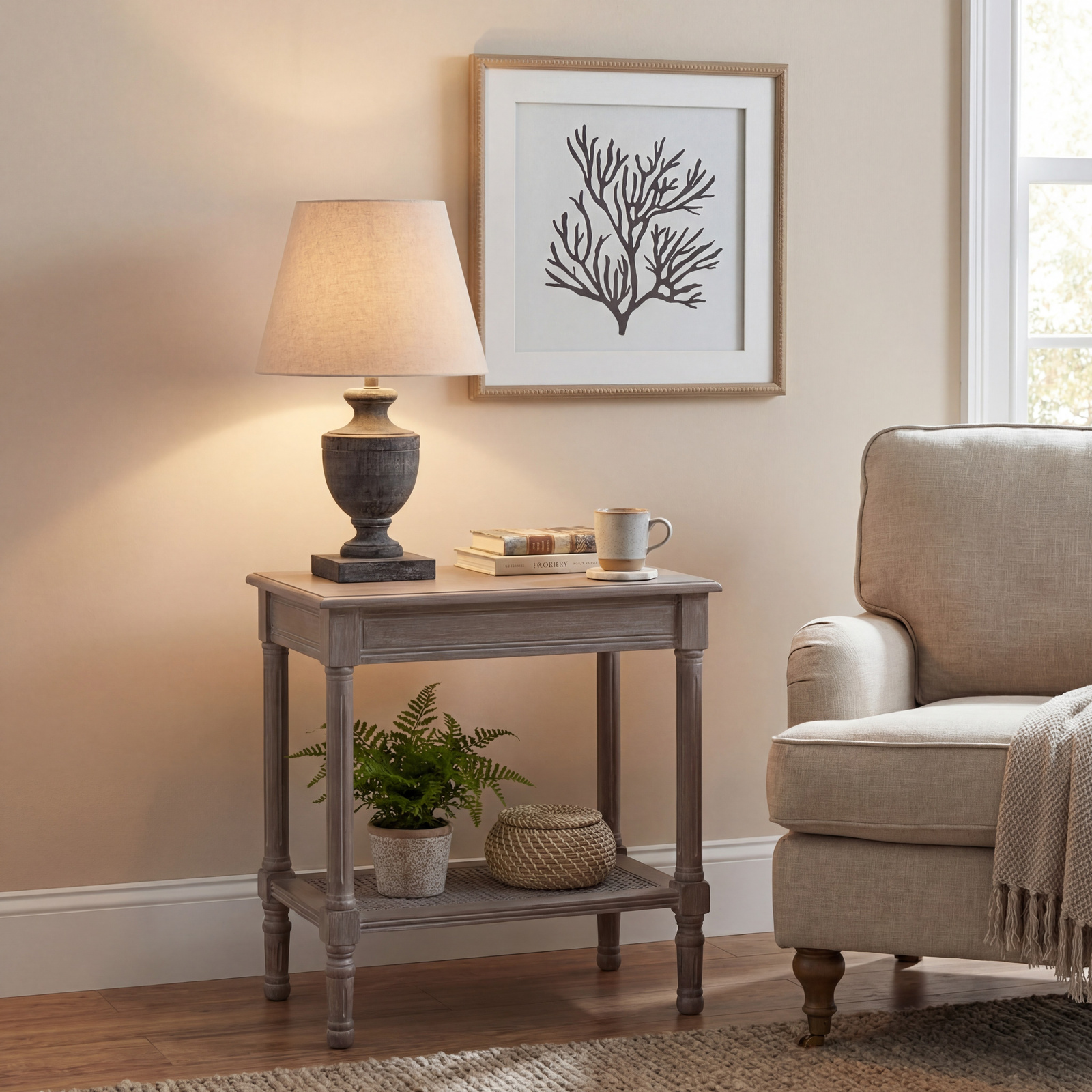 Incia Urn Wooden Table Lamp with Linen Shade – Rustic Home Lighting