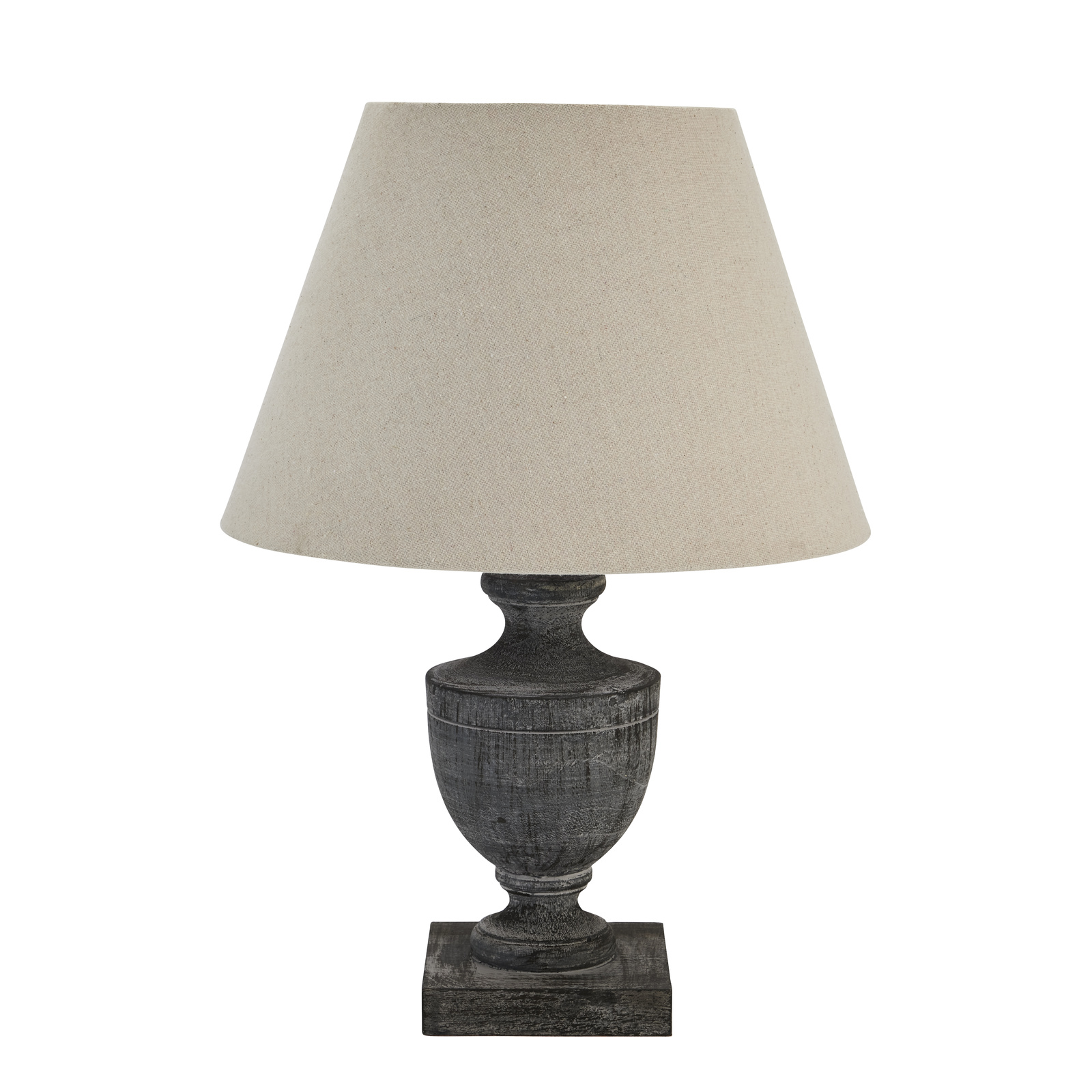 Incia Urn Wooden Table Lamp with Linen Shade – Rustic Home Lighting