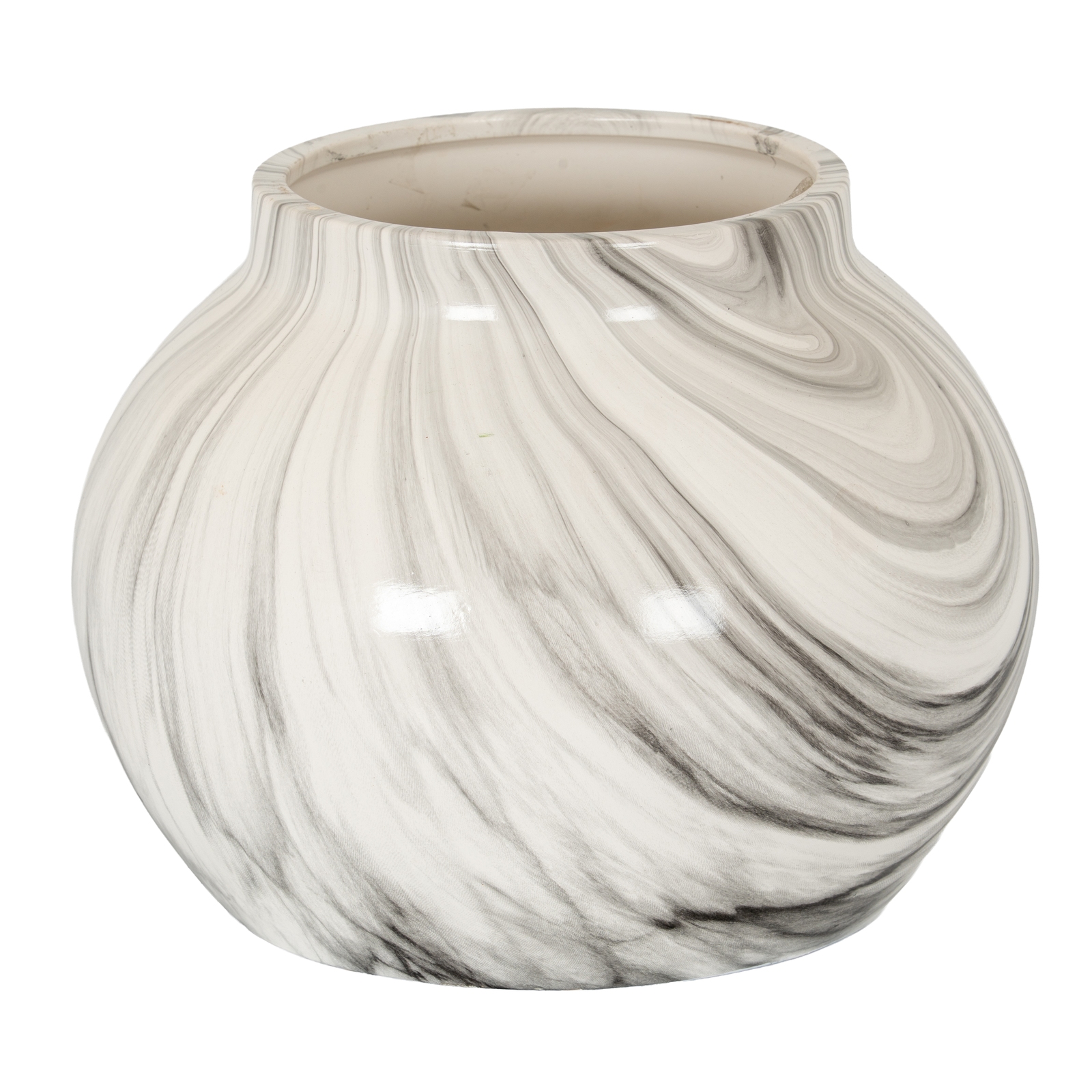 Hand-Dipped Marble Effect Ceramic Planter – Grey & White Plant Pot