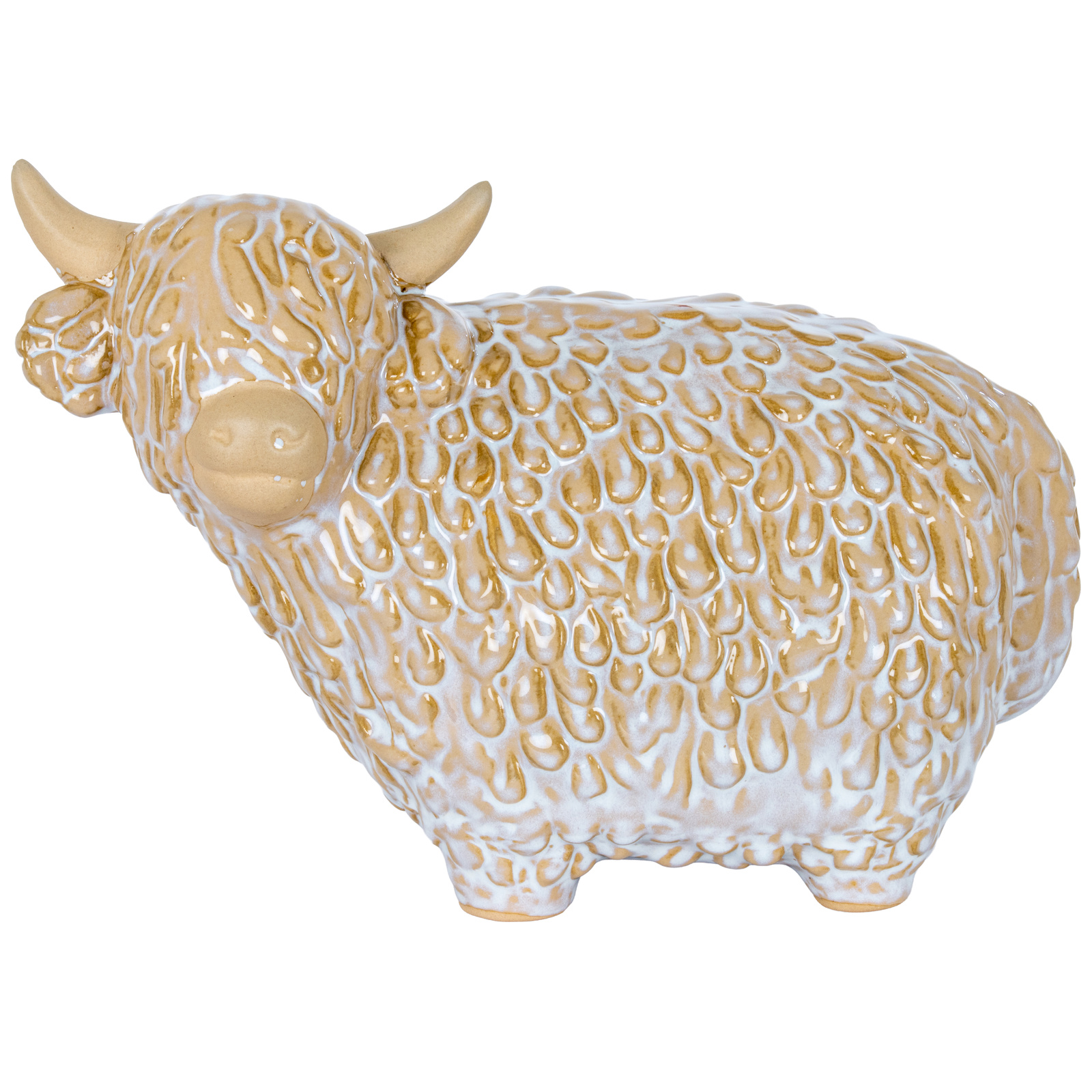 Highland Cow Ceramic Ornament – White Scottish Cow Home Décor
