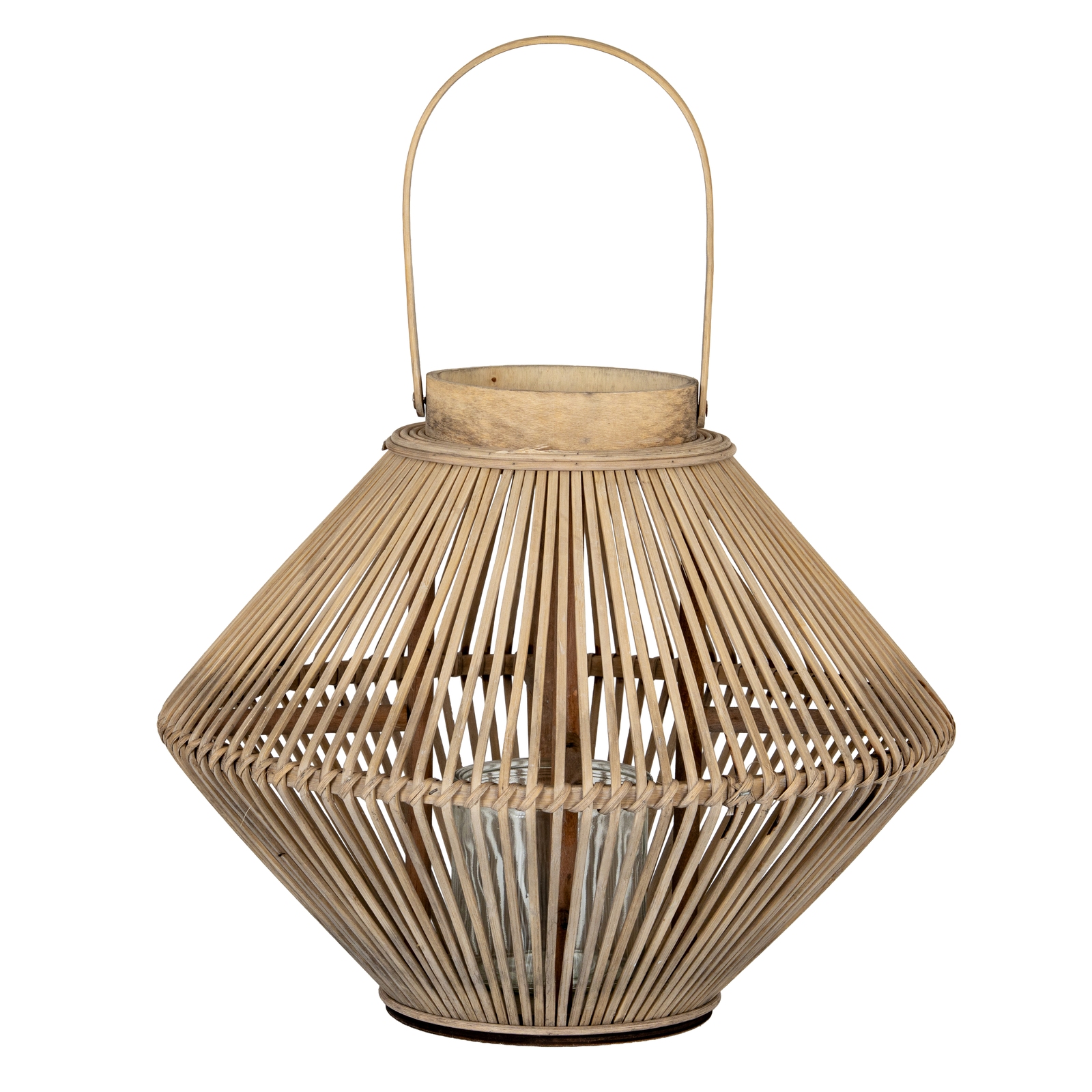 Cone Wicker Lantern with Glass Holder – Rustic Decorative Candle Lantern
